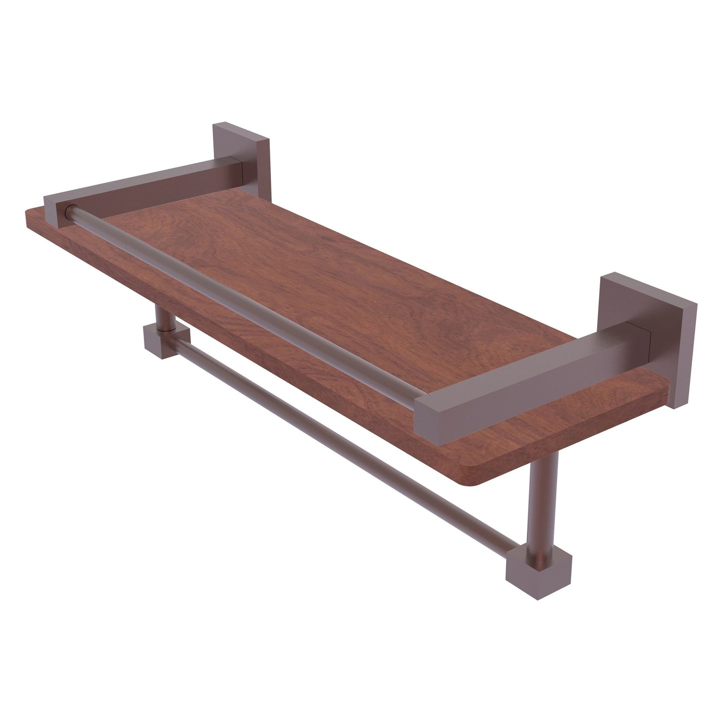 Allied Brass Montero 16" x 5" Antique Copper Solid Brass IPE Ironwood Shelf With Gallery Rail and Towel Bar