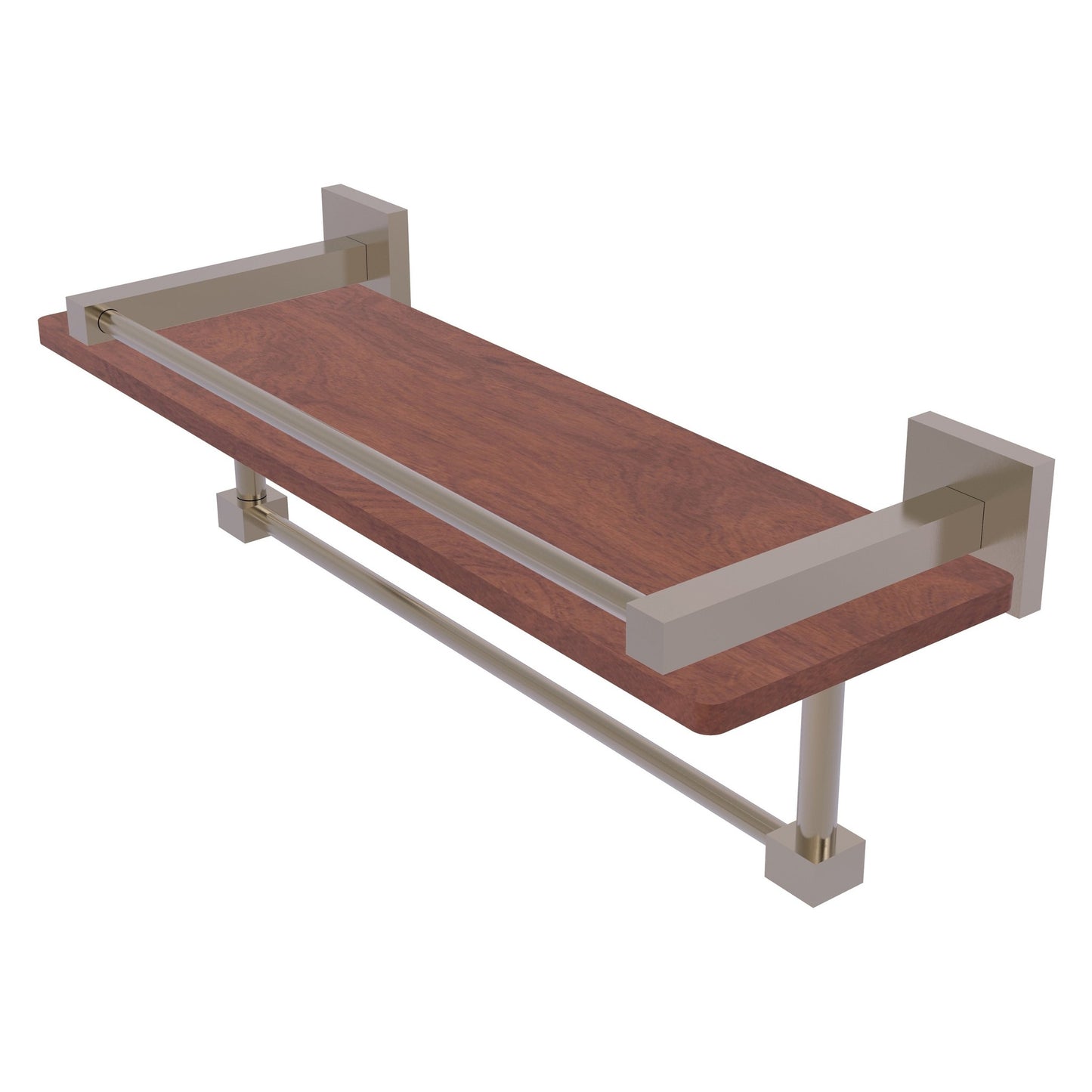 Allied Brass Montero 16" x 5" Antique Pewter Solid Brass IPE Ironwood Shelf With Gallery Rail and Towel Bar