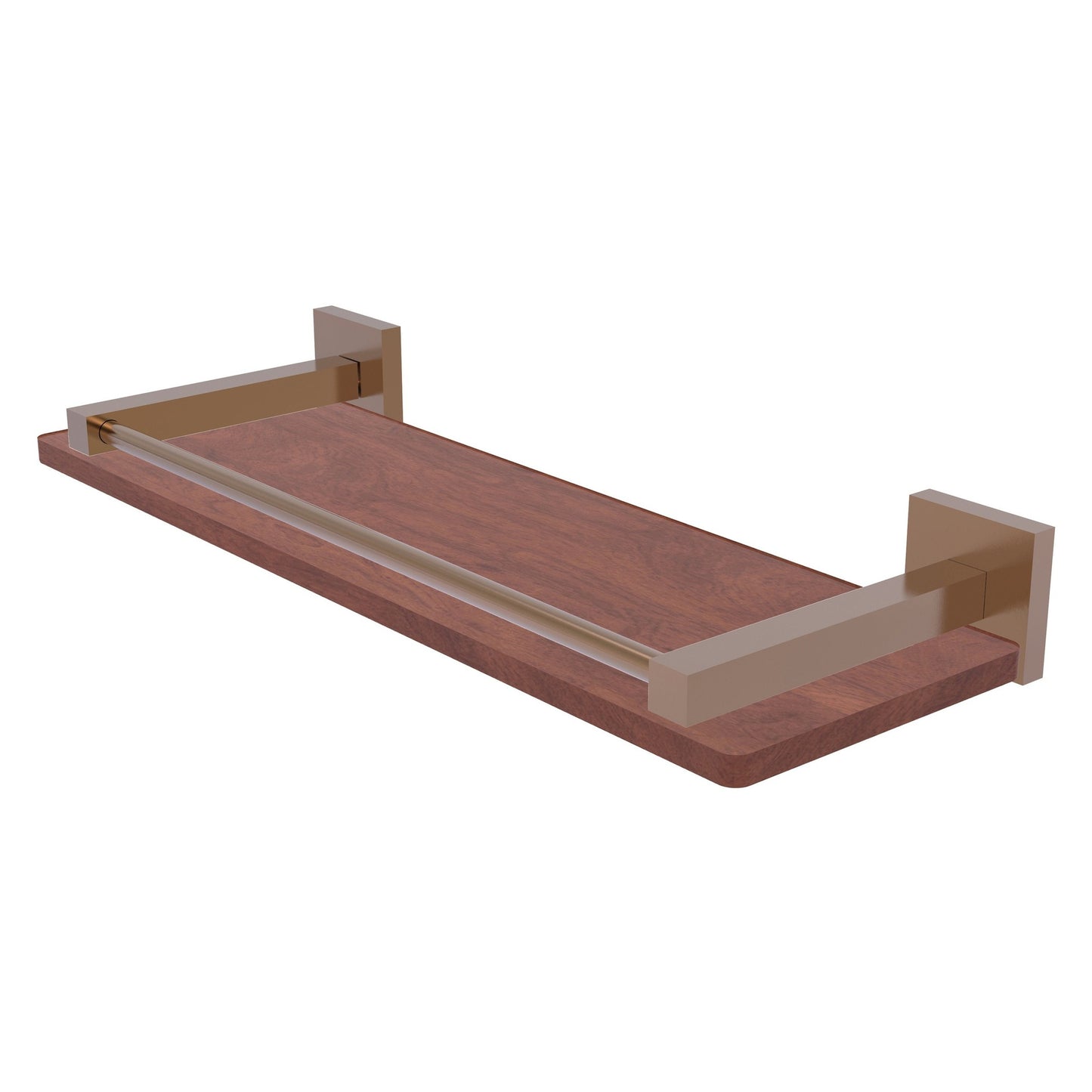 Allied Brass Montero 16" x 5" Brushed Bronze Solid Brass Solid IPE Ironwood Shelf With Gallery Rail