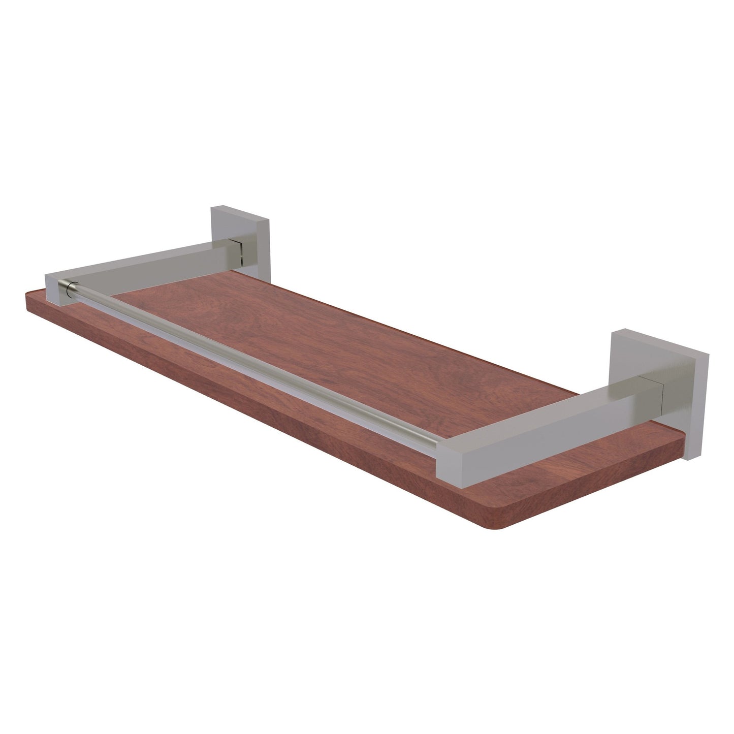 Allied Brass Montero 16" x 5" Satin Nickel Solid Brass Solid IPE Ironwood Shelf With Gallery Rail