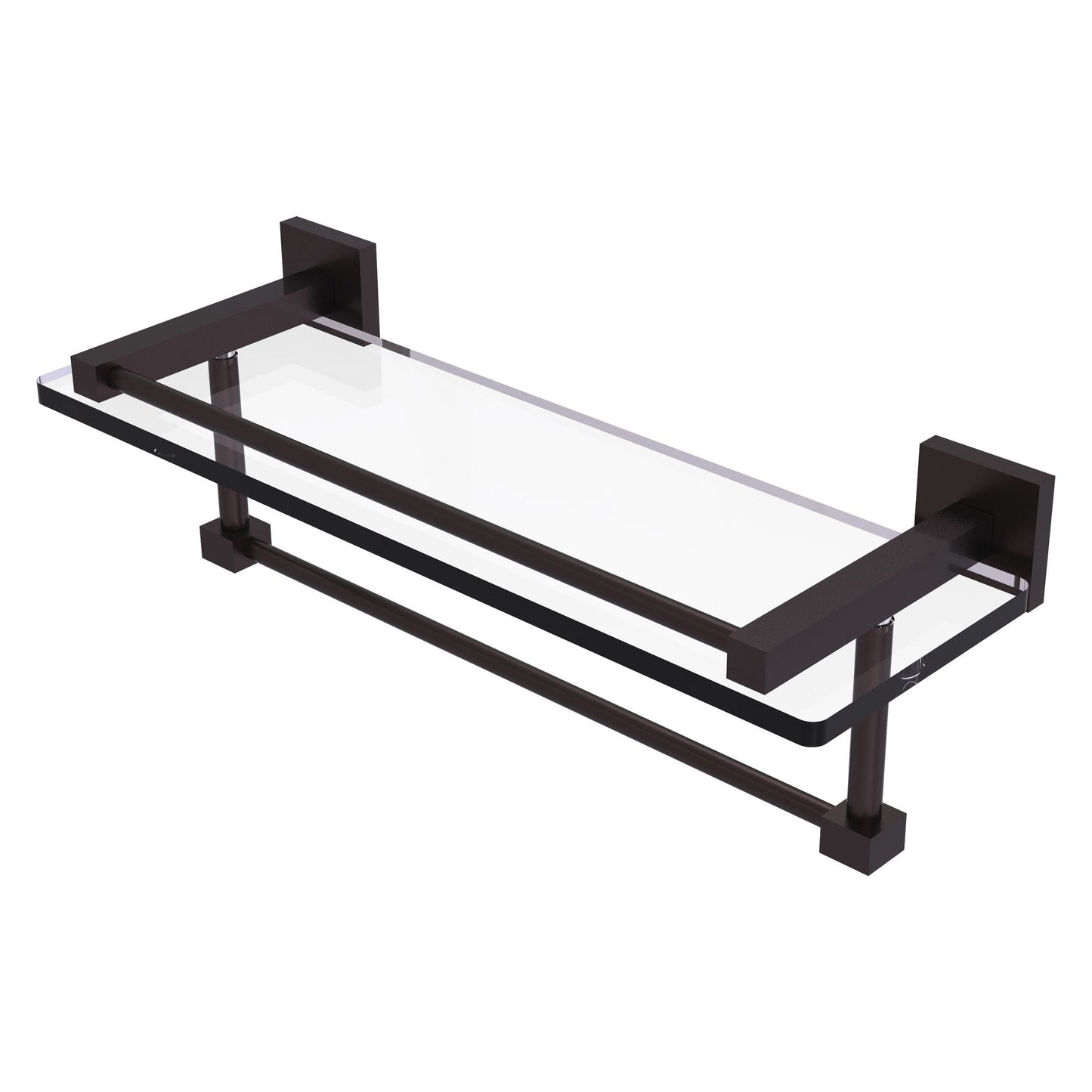 Allied Brass Montero 16" x 5.7" Antique Bronze Solid Brass Gallery Glass Shelf With Towel Bar