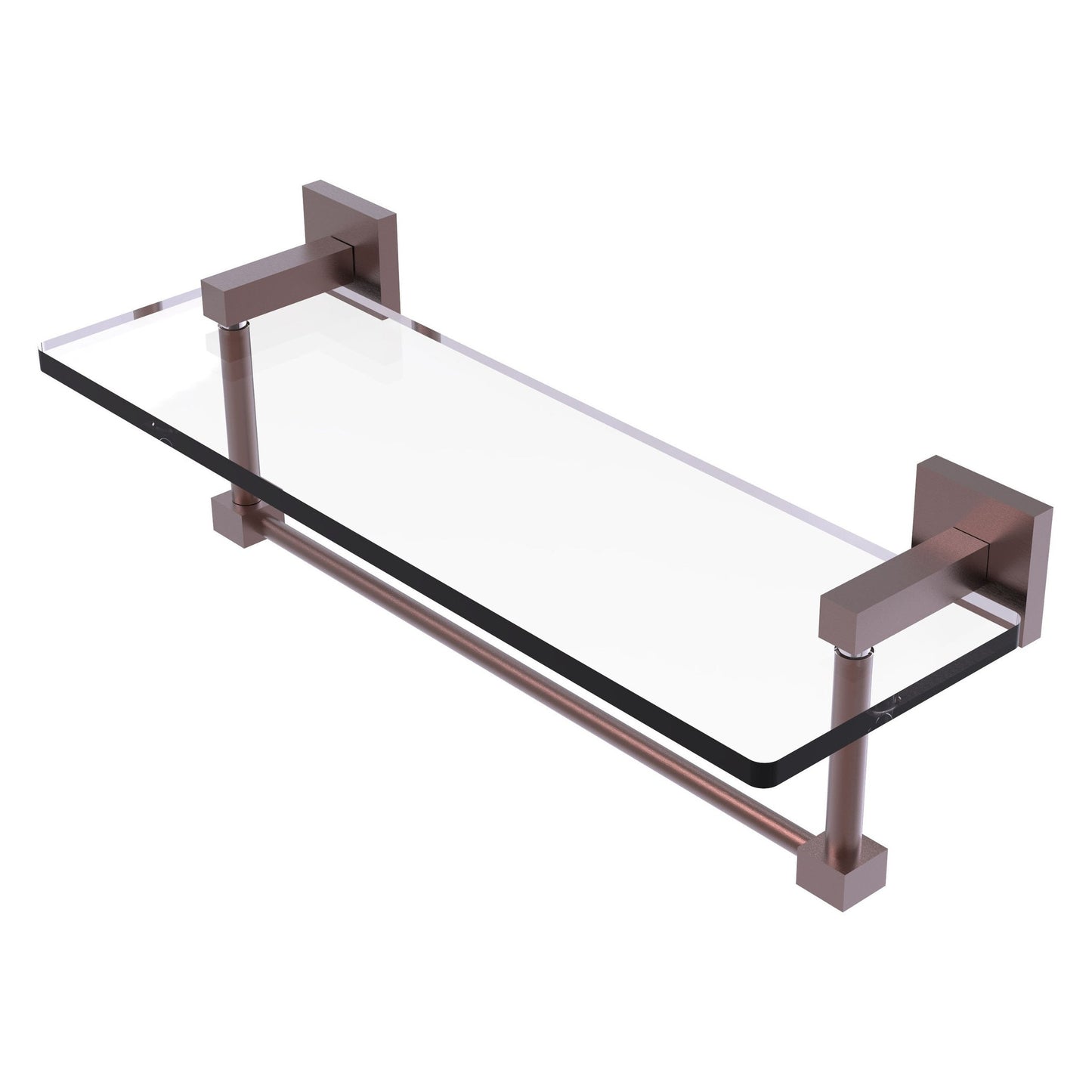 Allied Brass Montero 16" x 5.7" Antique Copper Solid Brass Glass Vanity Shelf With Integrated Towel Bar