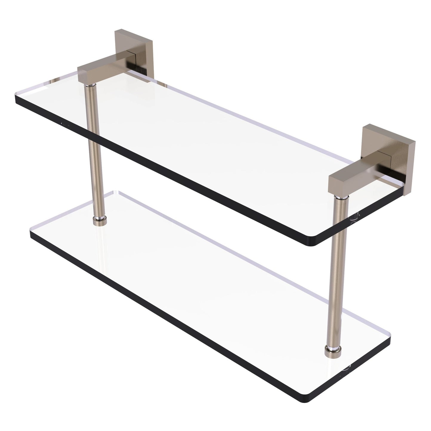 Allied Brass Montero 16" x 5.7" Antique Pewter Solid Brass Two-Tiered Glass Shelf
