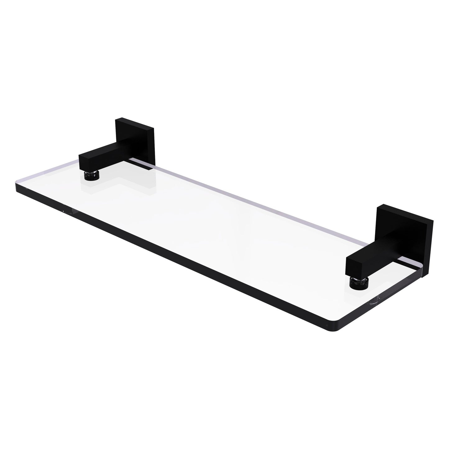 Allied Brass Montero 16" x 5.7" Matte Black Solid Brass Glass Vanity Shelf With Beveled Edges