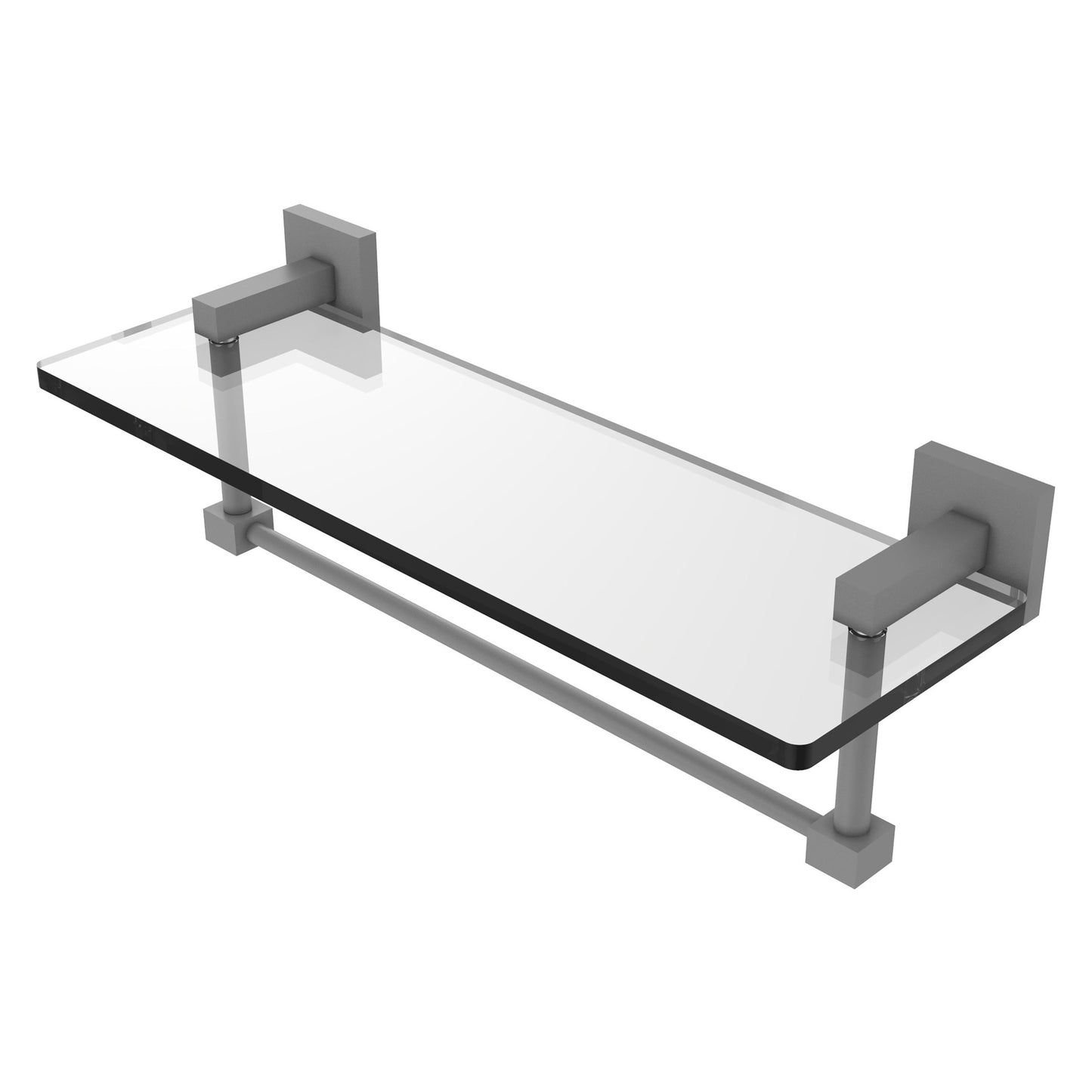 Allied Brass Montero 16" x 5.7" Matte Gray Solid Brass Glass Vanity Shelf With Integrated Towel Bar