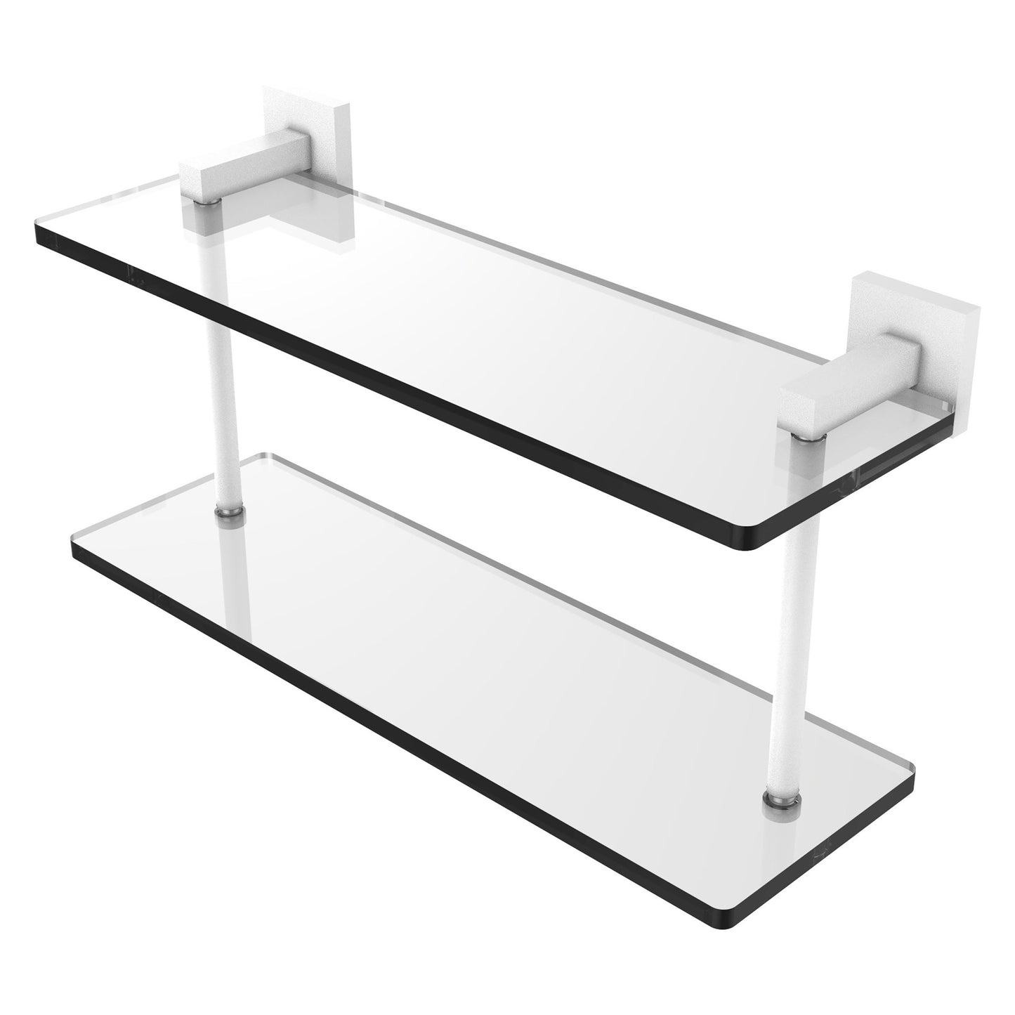 Allied Brass Montero 16" x 5.7" Matte White Solid Brass Two-Tiered Glass Shelf