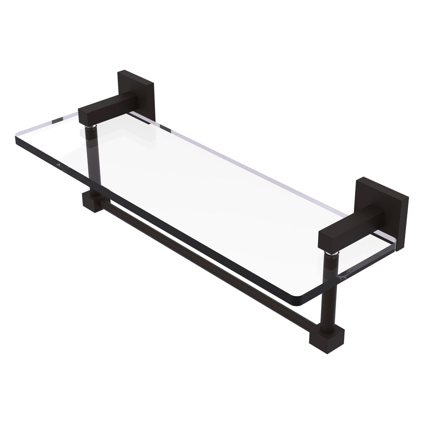 Allied Brass Montero 16" x 5.7" Oil Rubbed Bronze Solid Brass Glass Vanity Shelf With Integrated Towel Bar