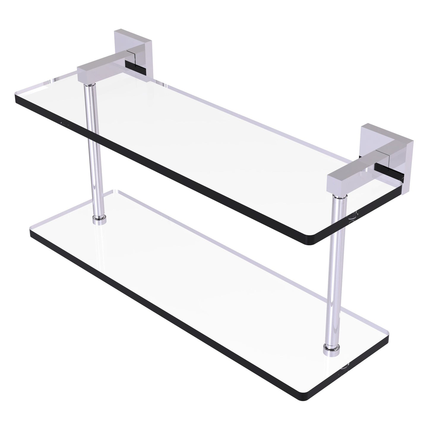 Allied Brass Montero 16" x 5.7" Polished Chrome Solid Brass Two-Tiered Glass Shelf