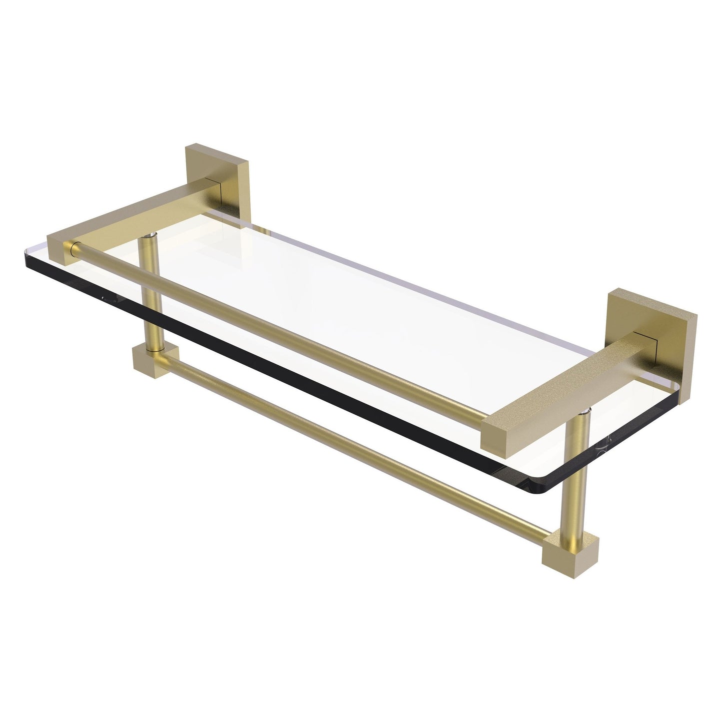Allied Brass Montero 16" x 5.7" Satin Brass Solid Brass Gallery Glass Shelf With Towel Bar