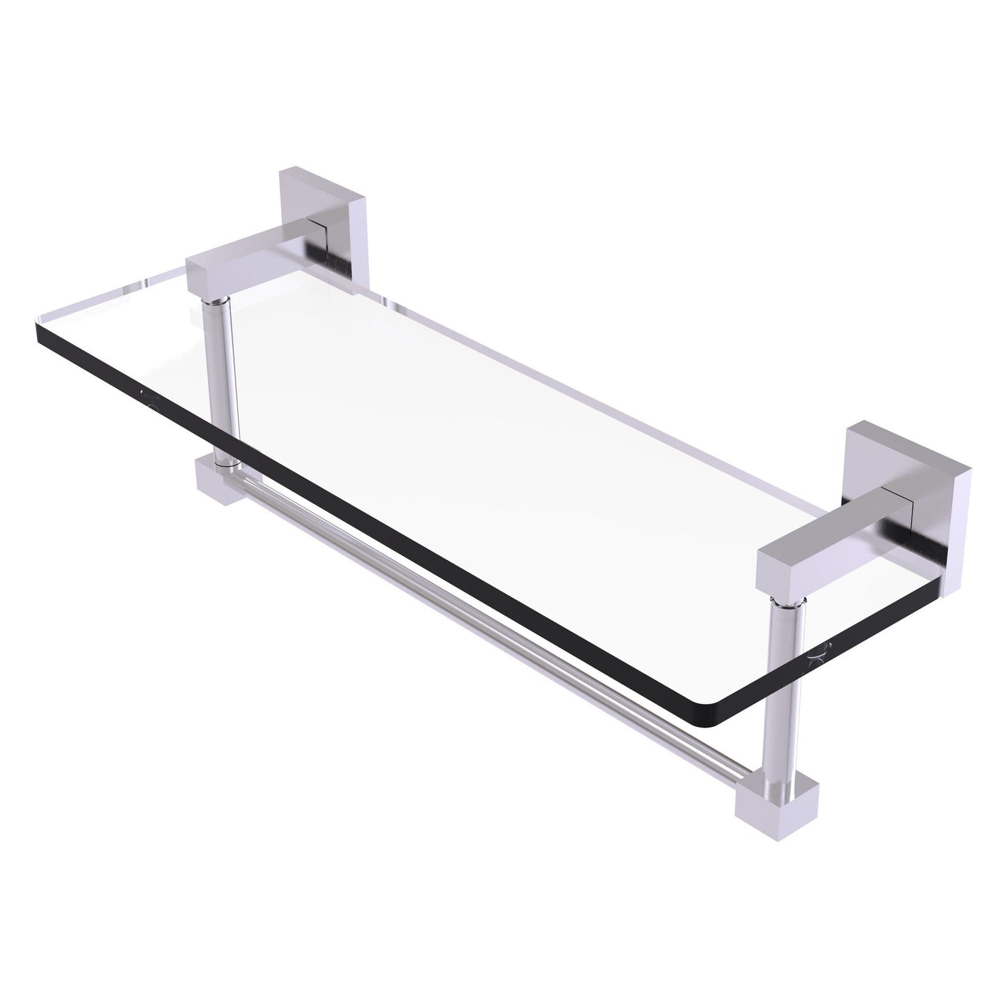 Allied Brass Montero 16" x 5.7" Satin Chrome Solid Brass Glass Vanity Shelf With Integrated Towel Bar