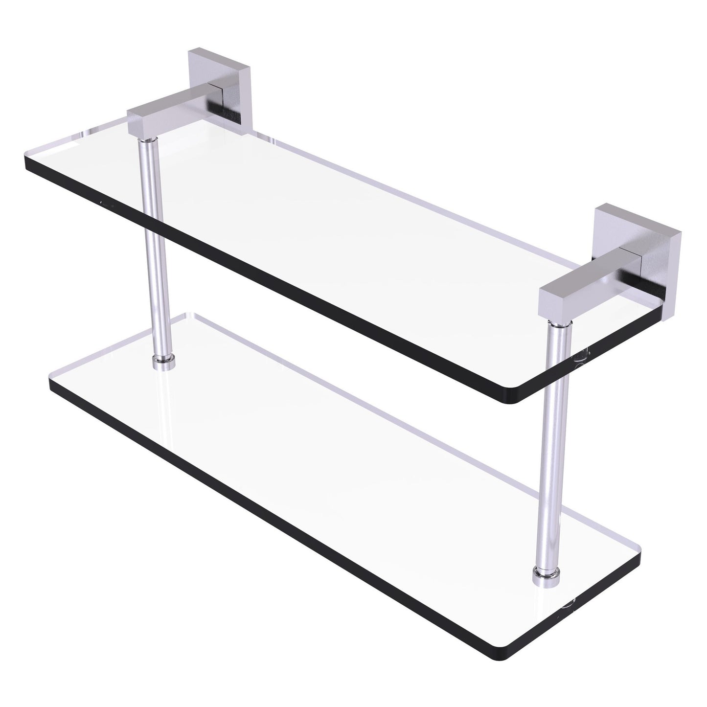 Allied Brass Montero 16" x 5.7" Satin Chrome Solid Brass Two-Tiered Glass Shelf