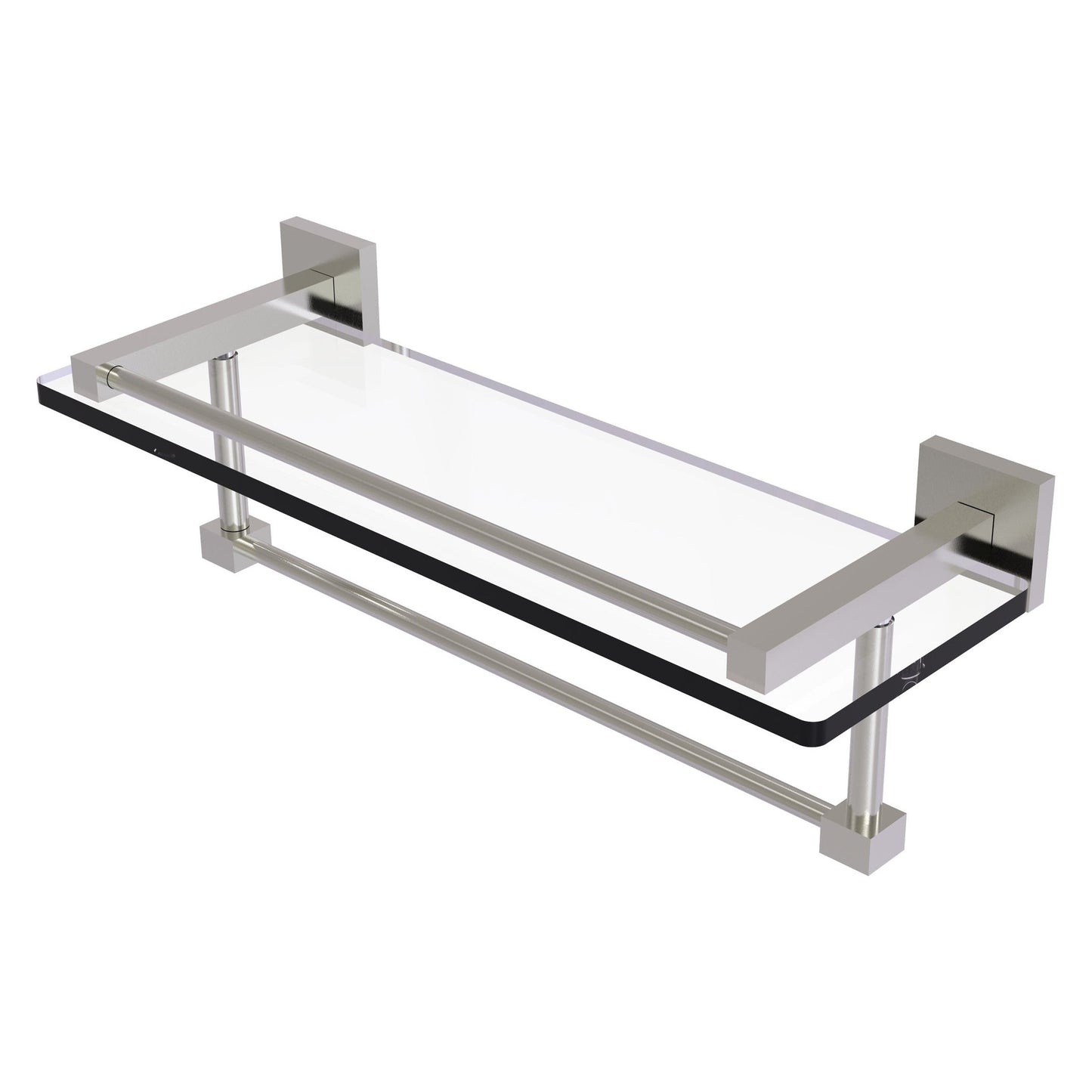 Allied Brass Montero 16" x 5.7" Satin Nickel Solid Brass Gallery Glass Shelf With Towel Bar