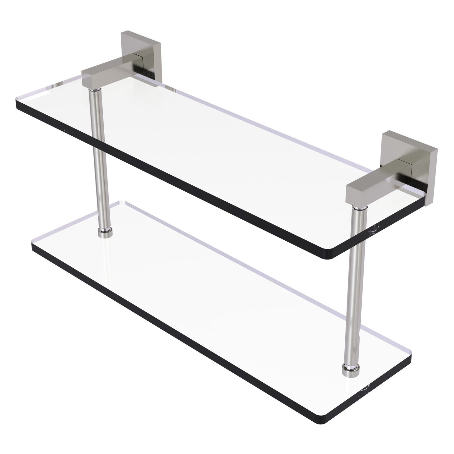 Allied Brass Montero 16" x 5.7" Satin Nickel Solid Brass Two-Tiered Glass Shelf