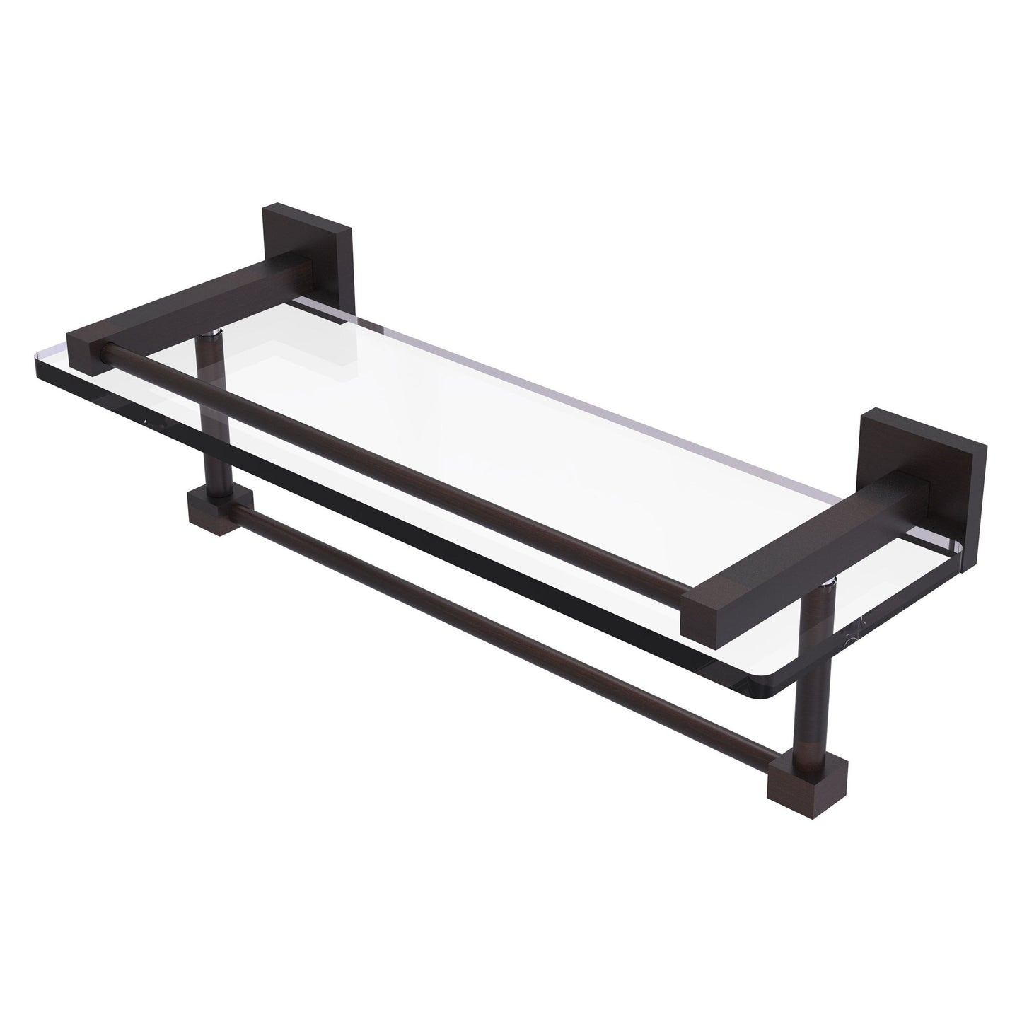 Allied Brass Montero 16" x 5.7" Venetian Bronze Solid Brass Gallery Glass Shelf With Towel Bar