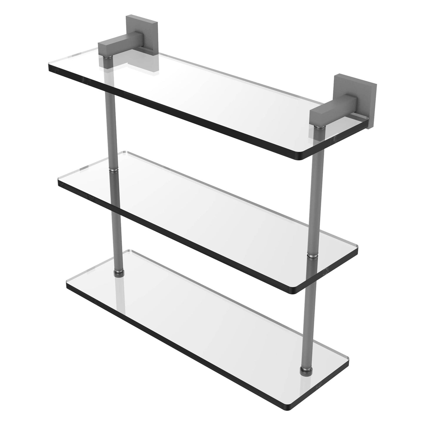 Allied Brass Montero 16" x 6.2" Matte Gray Solid Brass Triple-Tiered Glass Shelf