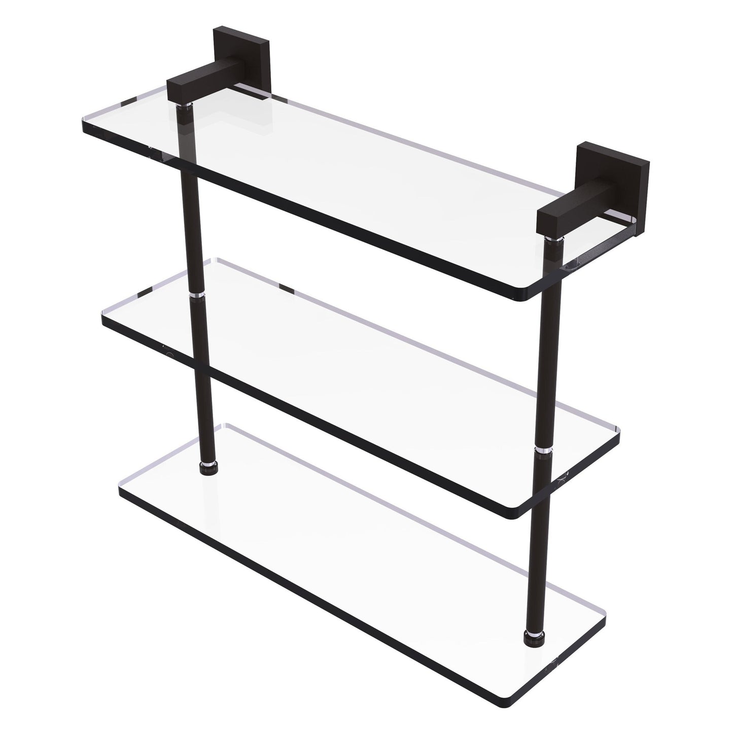 Allied Brass Montero 16" x 6.2" Oil Rubbed Bronze Solid Brass Triple-Tiered Glass Shelf