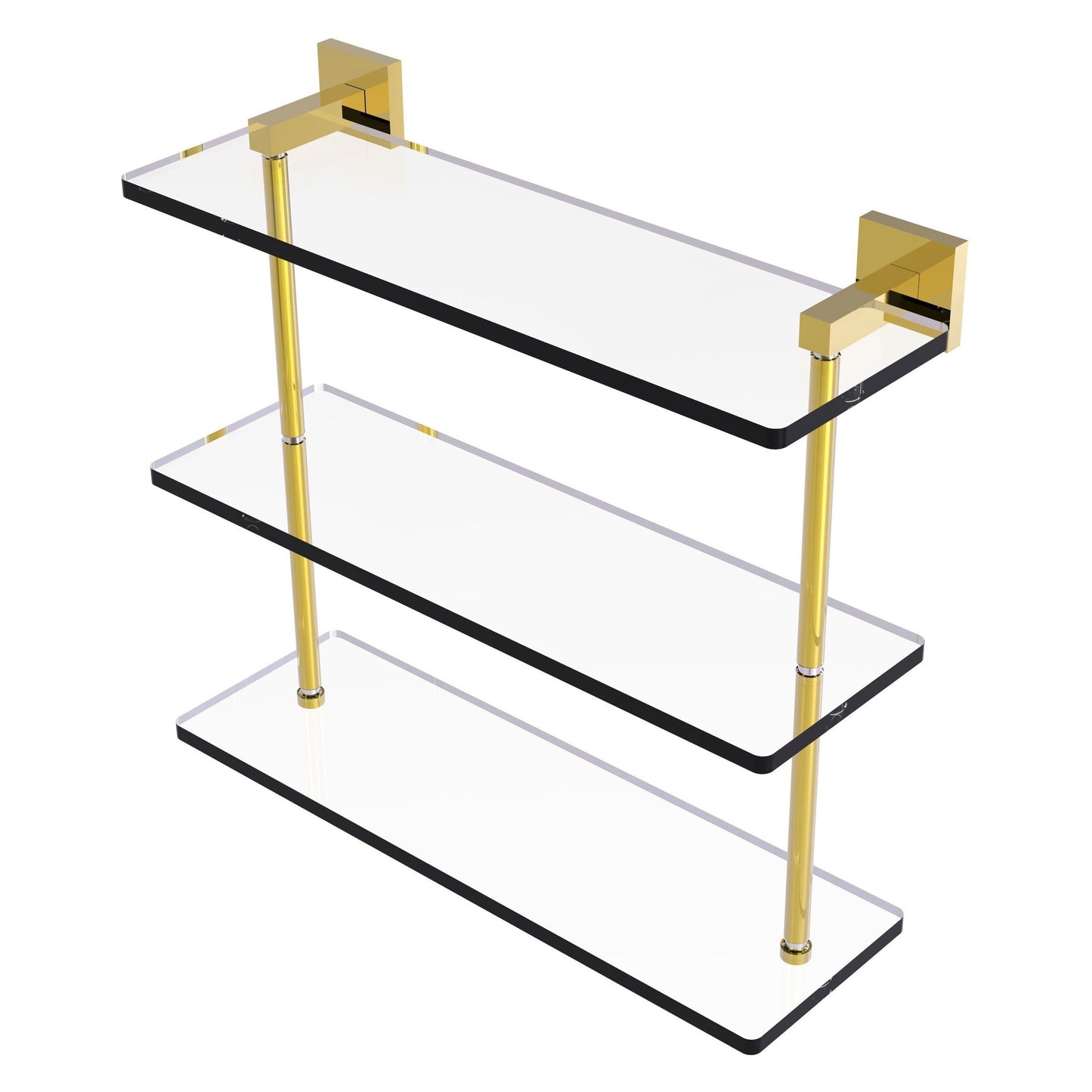 Allied Brass Montero 16" x 6.2" Polished Brass Solid Brass Triple-Tiered Glass Shelf