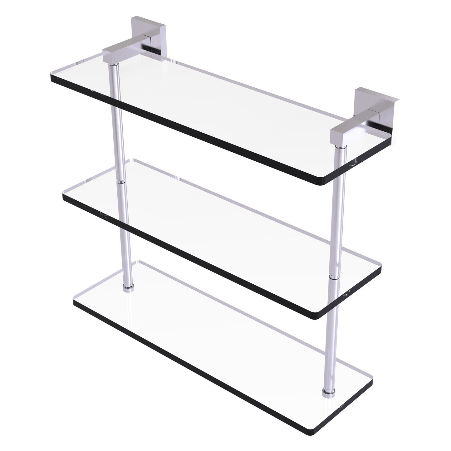 Allied Brass Montero 16" x 6.2" Satin Chrome Solid Brass Triple-Tiered Glass Shelf