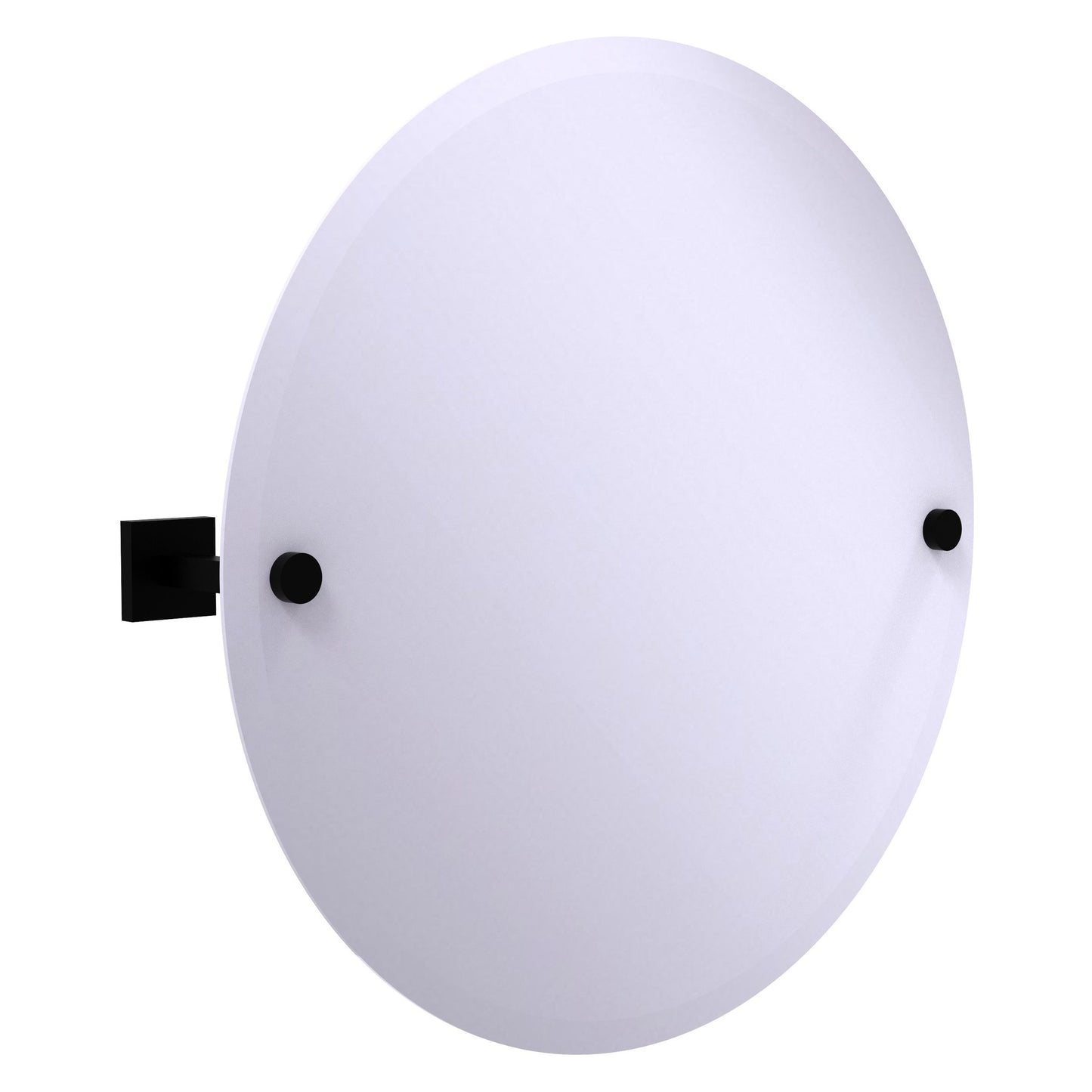 Allied Brass Montero 22" x 3.7" Matte Black Solid Brass Contemporary Frameless Round Tilt Mirror With Beveled Edge