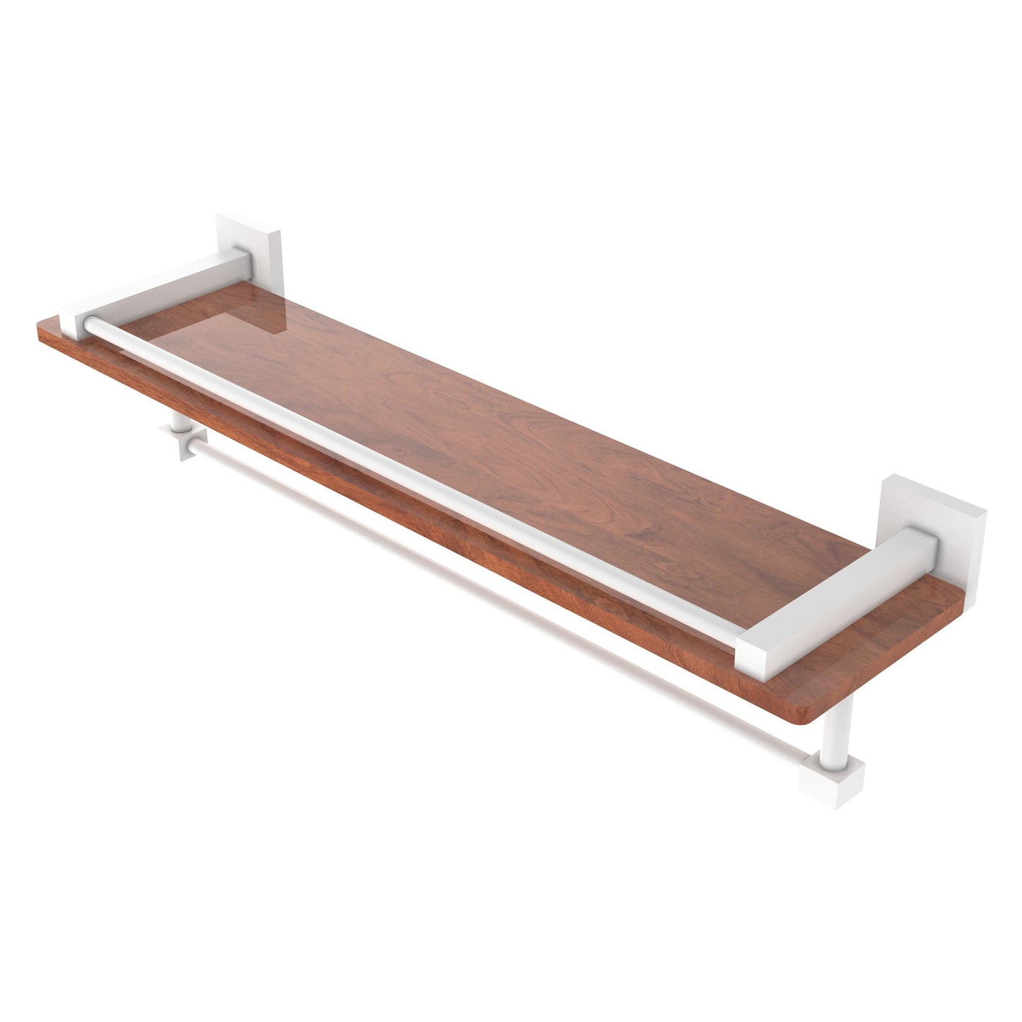 Allied Brass Montero 22" x 5" Matte White Solid Brass IPE Ironwood Shelf With Gallery Rail and Towel Bar
