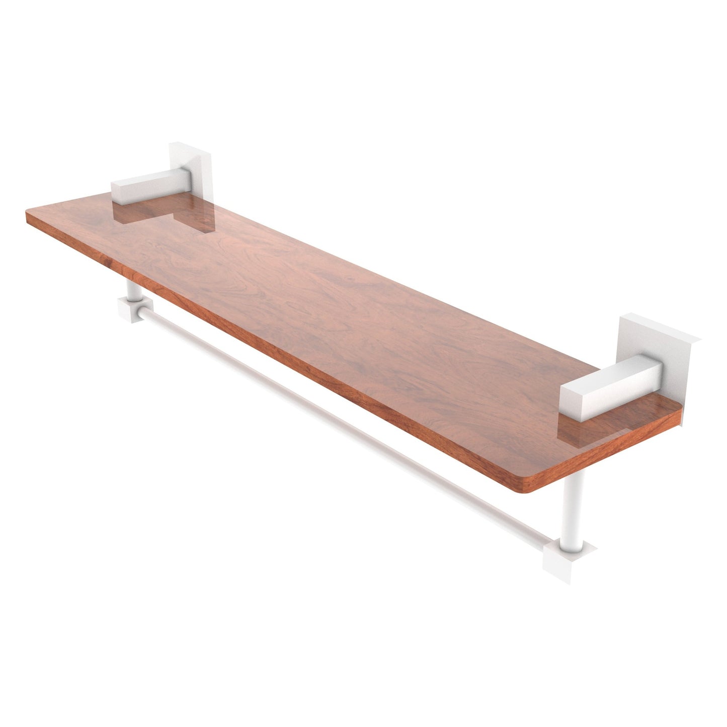 Allied Brass Montero 22" x 5" Matte White Solid Brass Solid IPE Ironwood Shelf With Integrated Towel Bar
