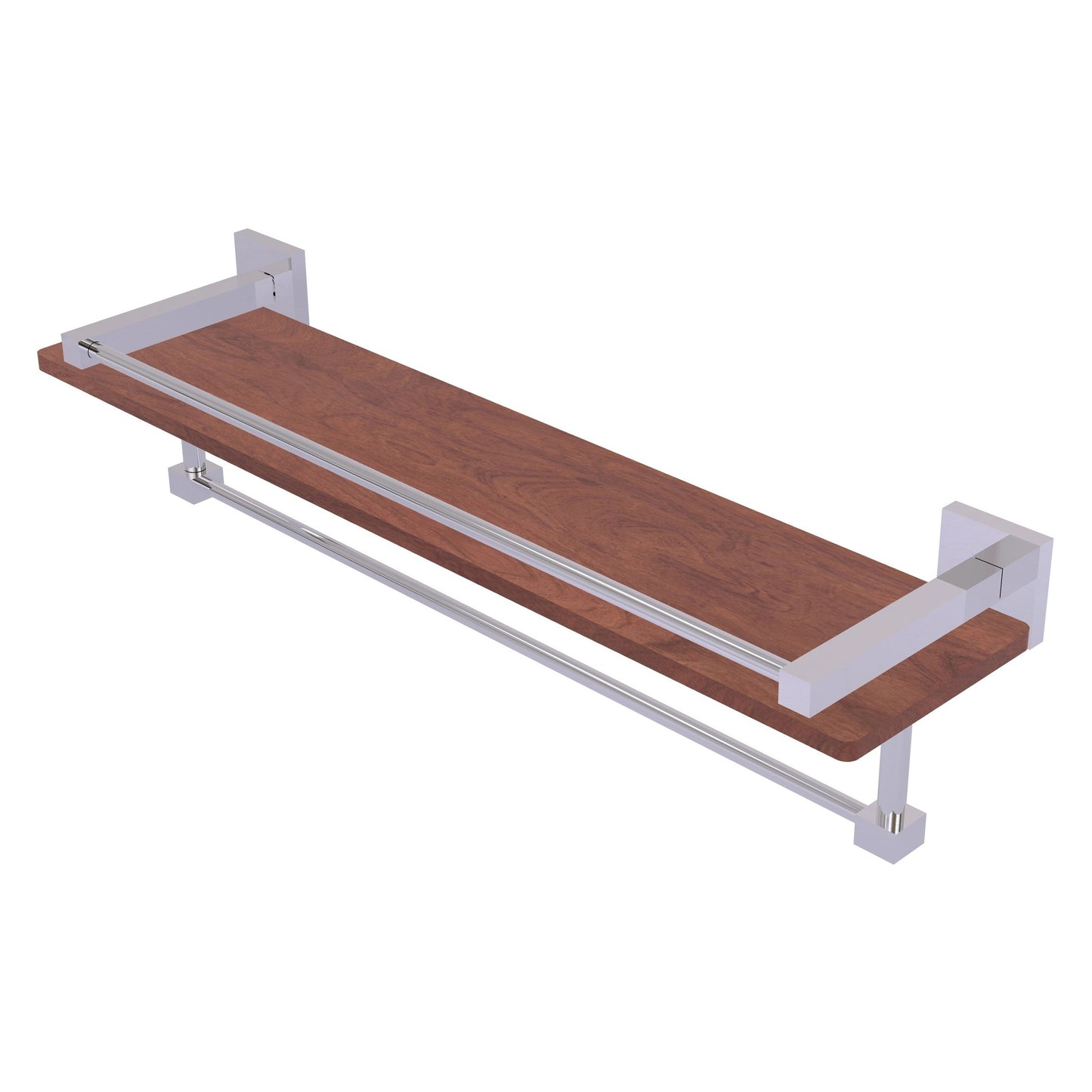 Allied Brass Montero 22" x 5" Polished Chrome Solid Brass IPE Ironwood Shelf With Gallery Rail and Towel Bar