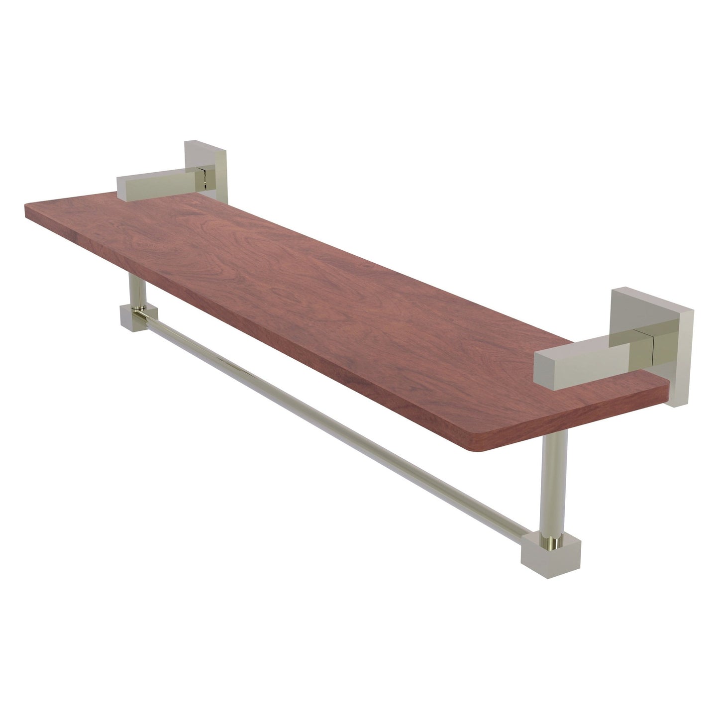 Allied Brass Montero 22" x 5" Polished Nickel Solid Brass Solid IPE Ironwood Shelf With Integrated Towel Bar