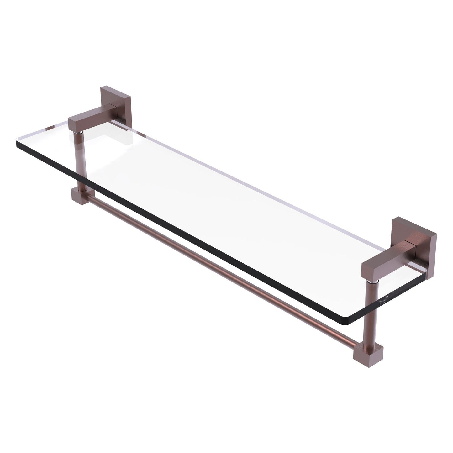 Allied Brass Montero 22" x 5.7" Antique Copper Solid Brass Glass Vanity Shelf With Integrated Towel Bar