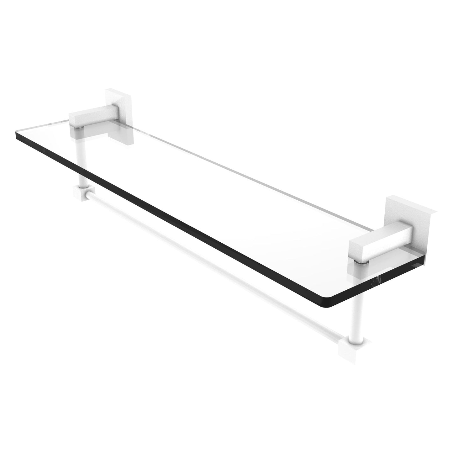Allied Brass Montero 22" x 5.7" Matte White Solid Brass Glass Vanity Shelf With Integrated Towel Bar