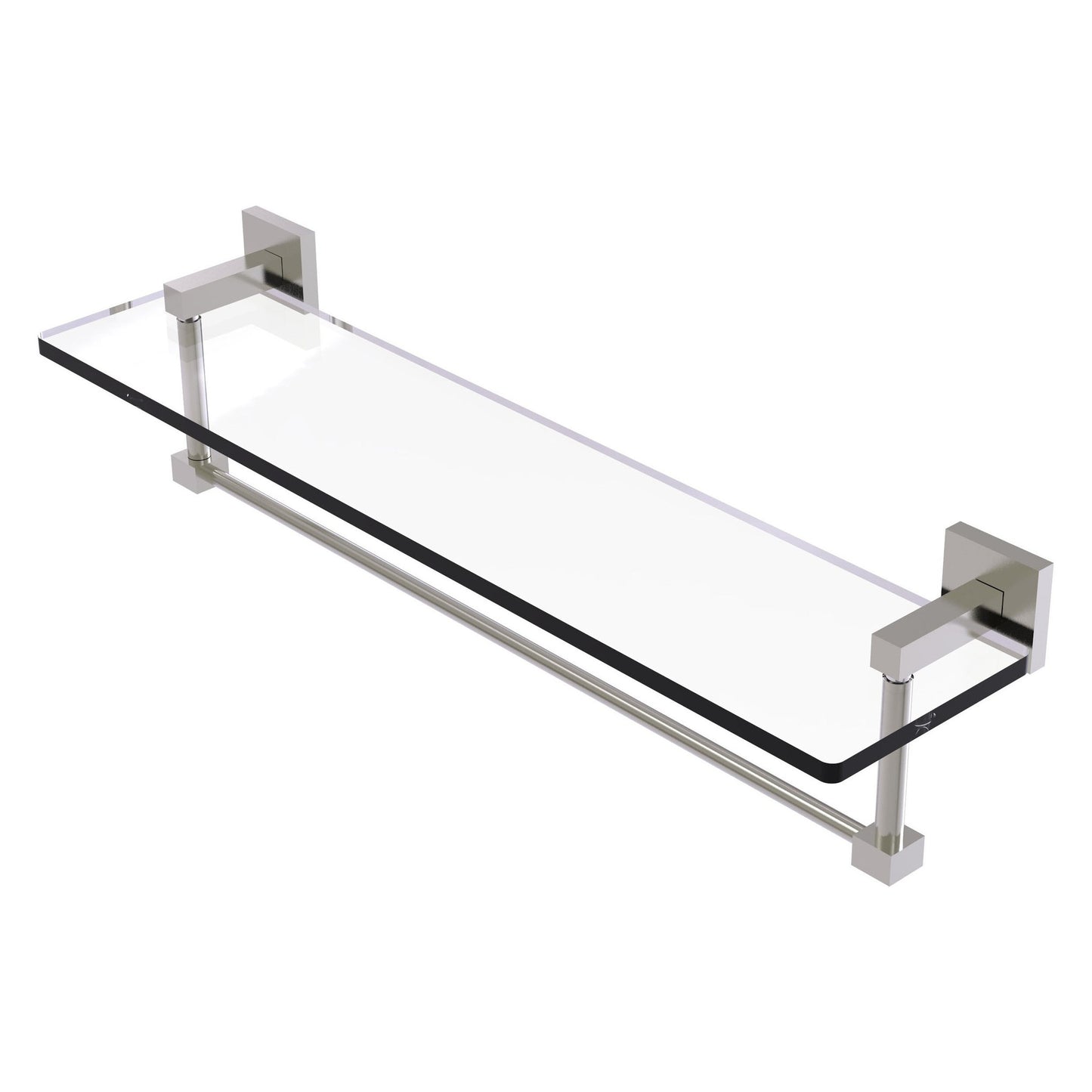 Allied Brass Montero 22" x 5.7" Satin Nickel Solid Brass Glass Vanity Shelf With Integrated Towel Bar