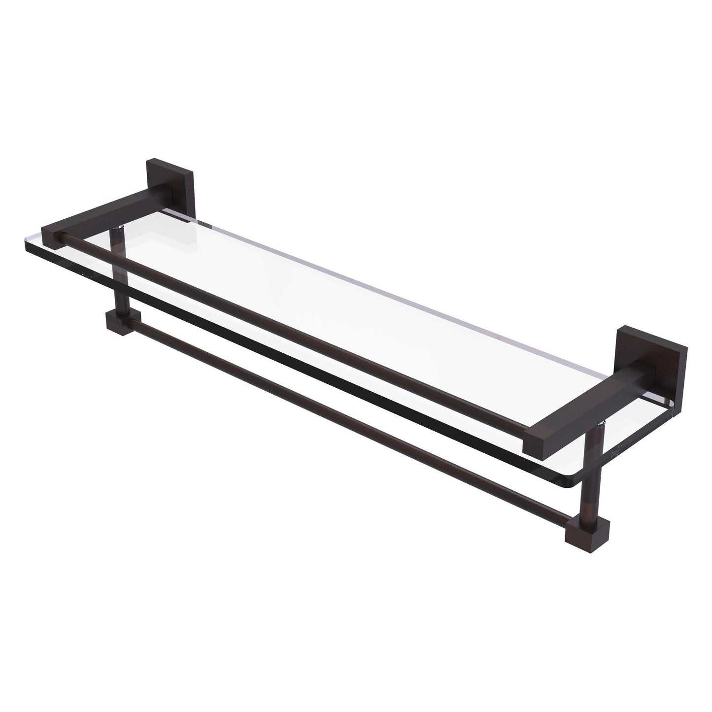 Allied Brass Montero 22" x 5.7" Venetian Bronze Solid Brass Gallery Glass Shelf With Towel Bar
