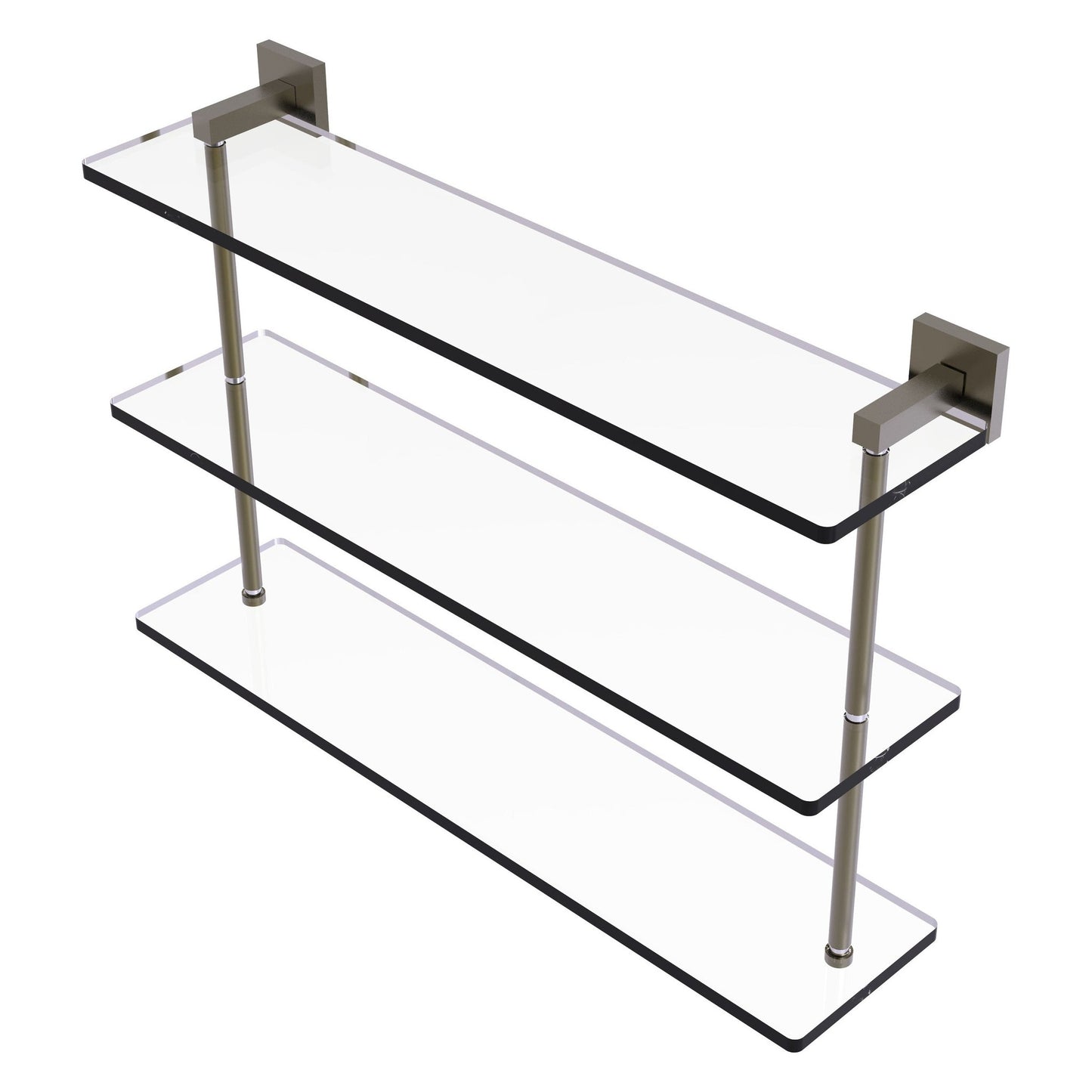 Allied Brass Montero 22" x 6.2" Antique Brass Solid Brass Triple-Tiered Glass Shelf