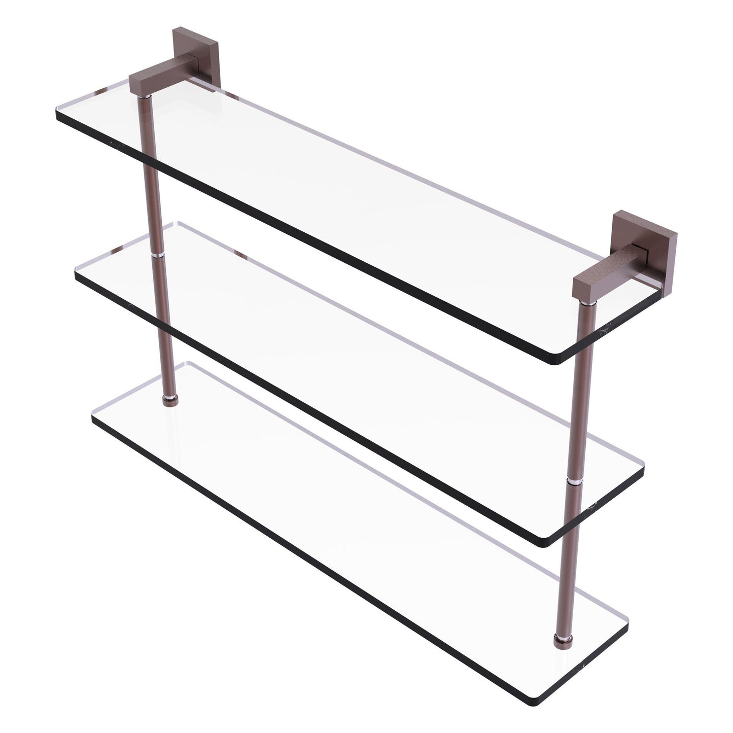 Allied Brass Montero 22" x 6.2" Antique Copper Solid Brass Triple-Tiered Glass Shelf