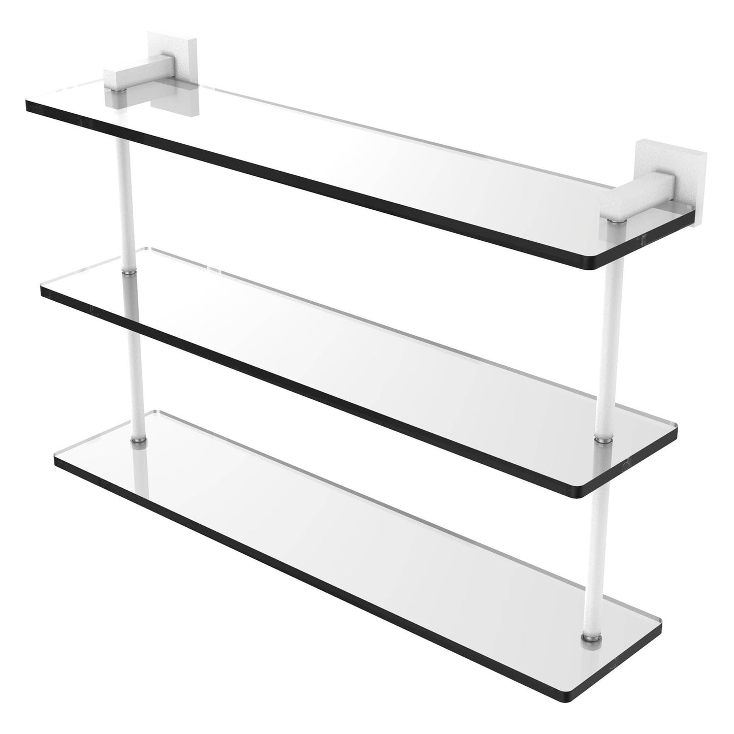Allied Brass Montero 22" x 6.2" Matte White Solid Brass Triple-Tiered Glass Shelf