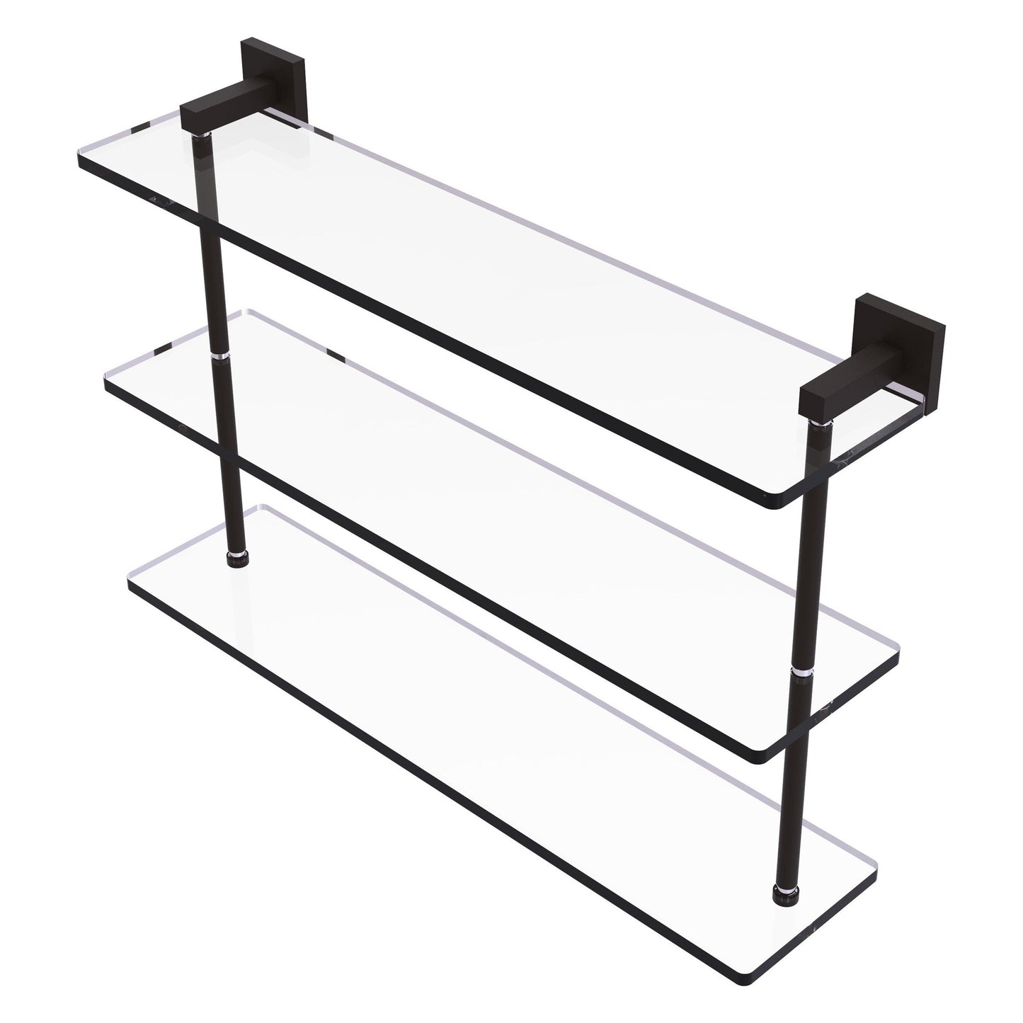 Allied Brass Montero 22" x 6.2" Oil Rubbed Bronze Solid Brass Triple-Tiered Glass Shelf