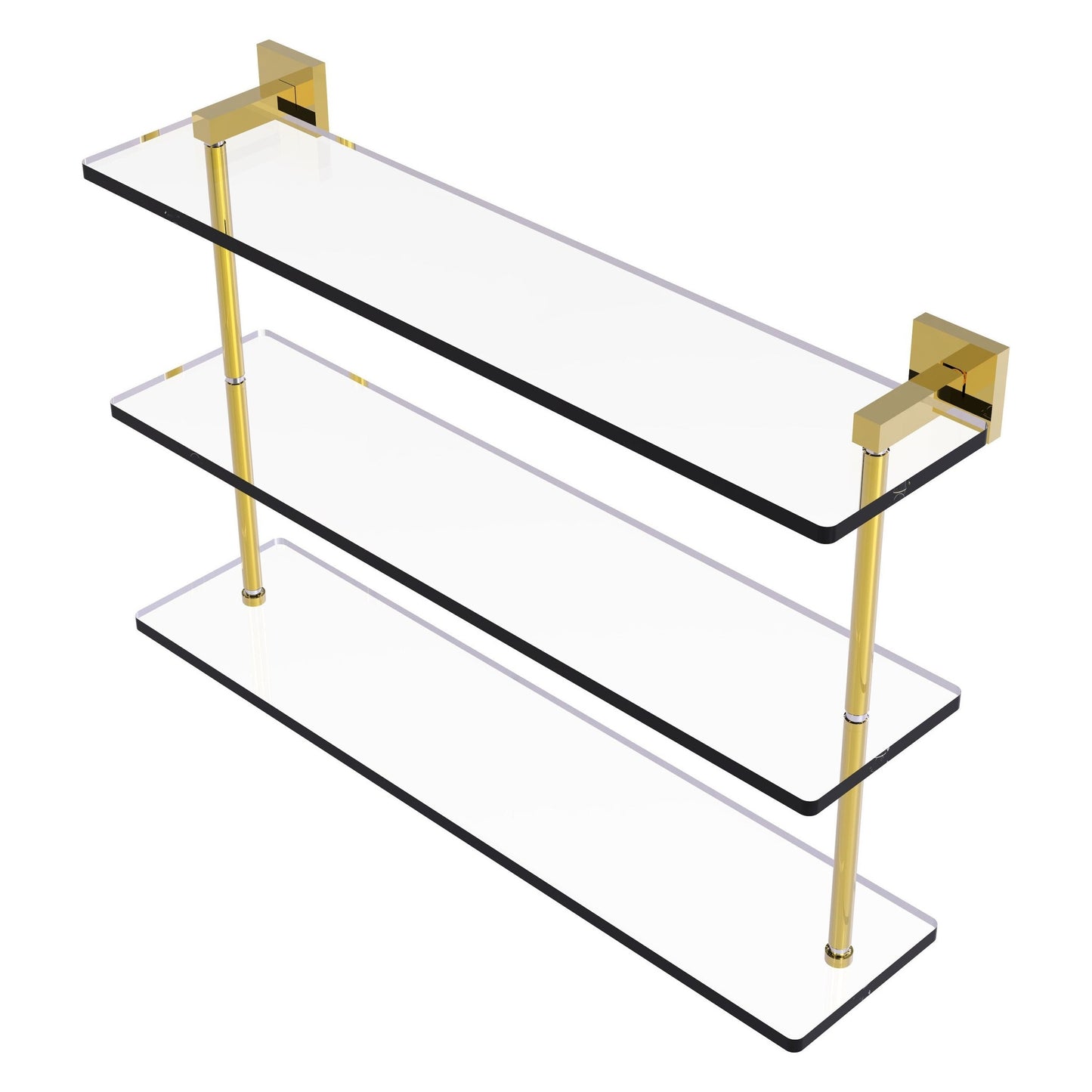 Allied Brass Montero 22" x 6.2" Polished Brass Solid Brass Triple-Tiered Glass Shelf