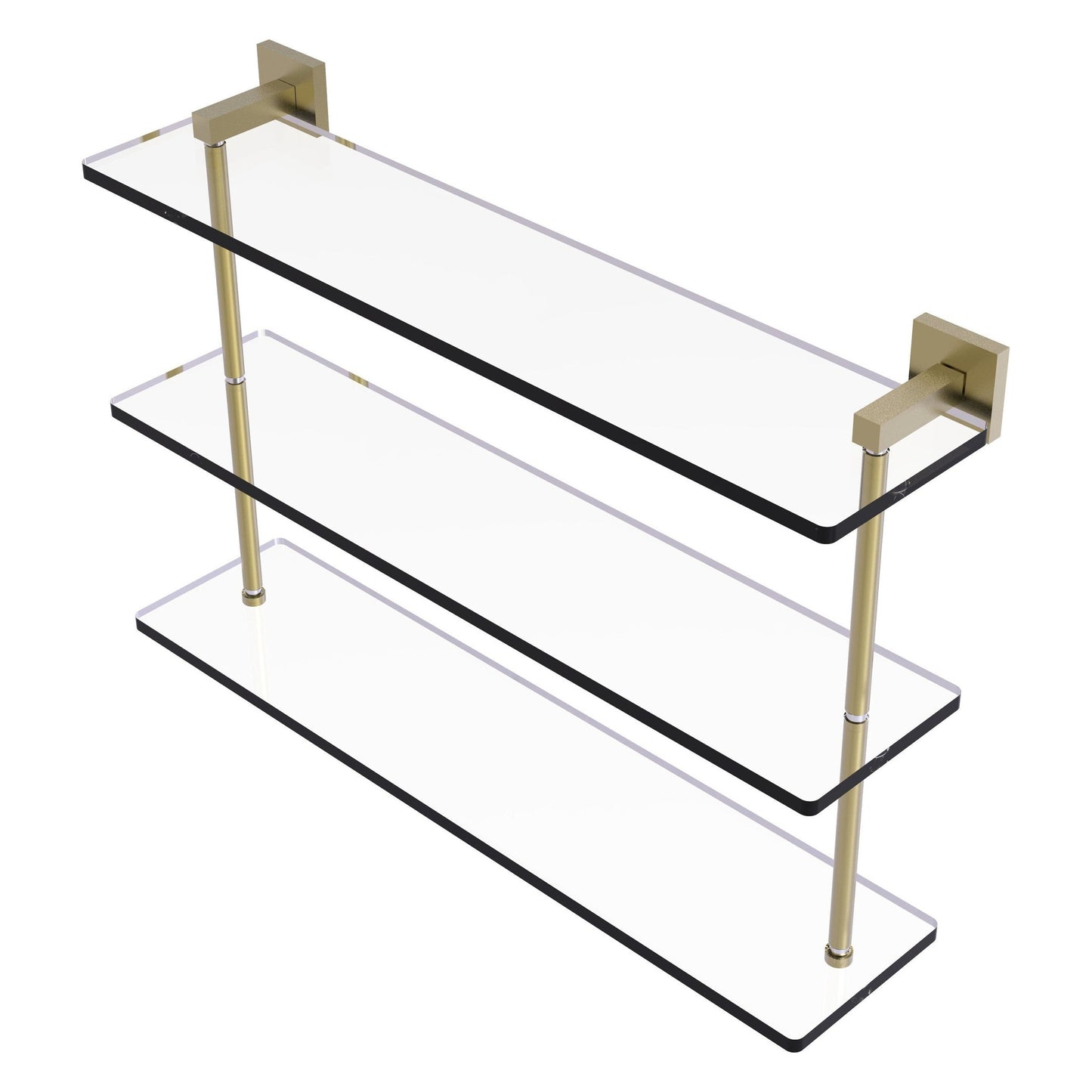 Allied Brass Montero 22" x 6.2" Satin Brass Solid Brass Triple-Tiered Glass Shelf