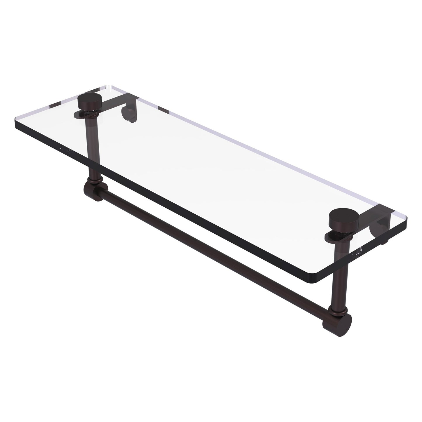 Allied Brass NS-1/16TB 16" x 5" Antique Bronze Solid Brass Glass Vanity Shelf With Integrated Towel Bar