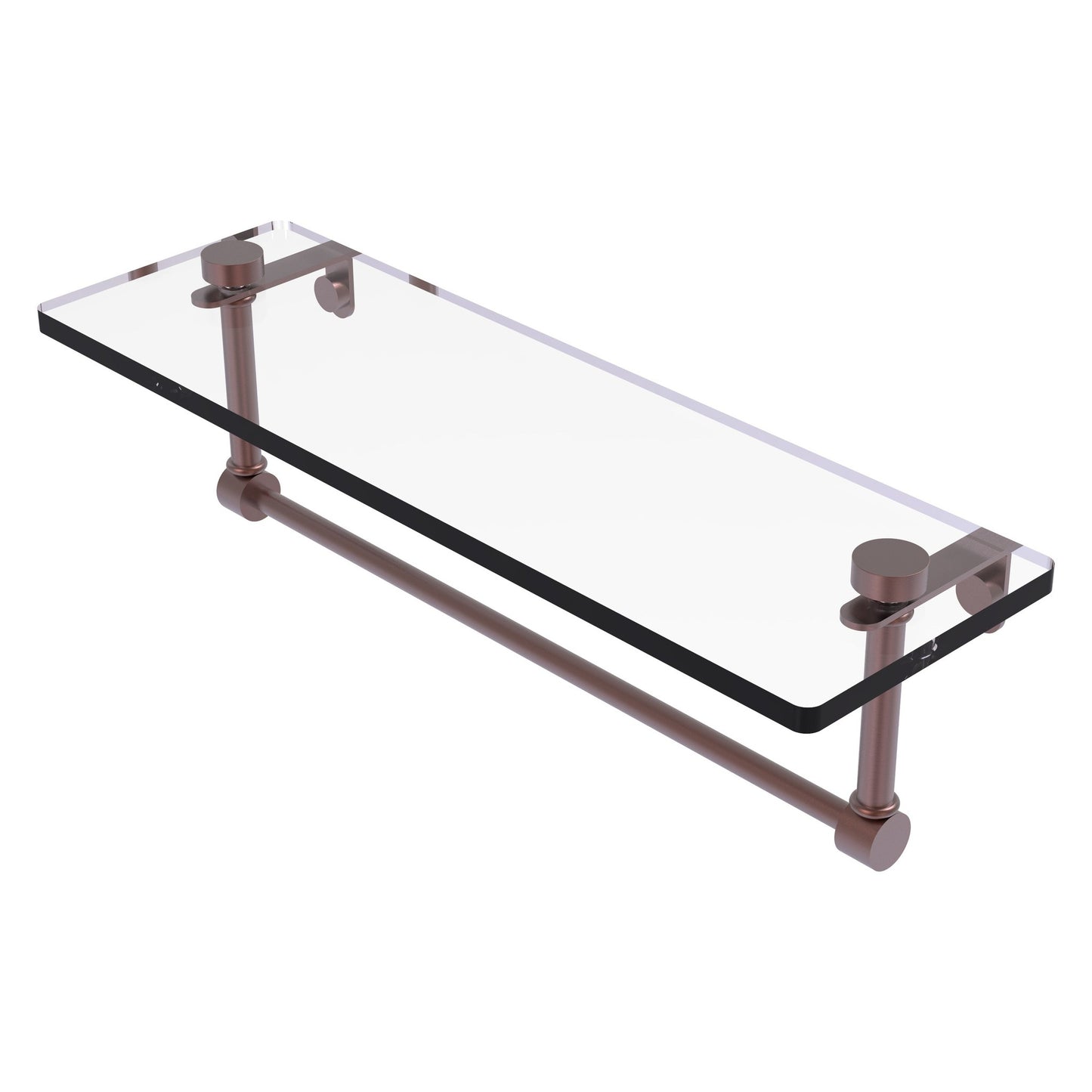 Allied Brass NS-1/16TB 16" x 5" Antique Copper Solid Brass Glass Vanity Shelf With Integrated Towel Bar