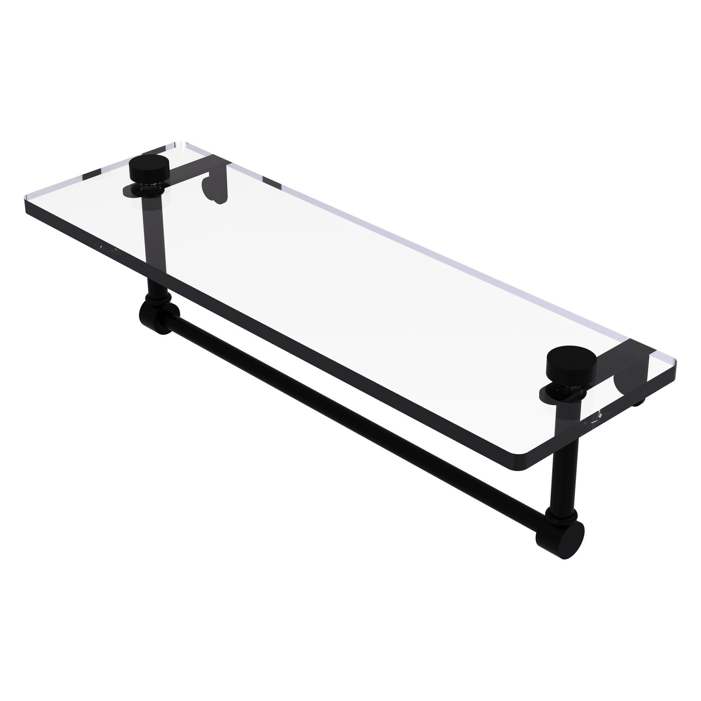 Allied Brass NS-1/16TB 16" x 5" Matte Black Solid Brass Glass Vanity Shelf With Integrated Towel Bar