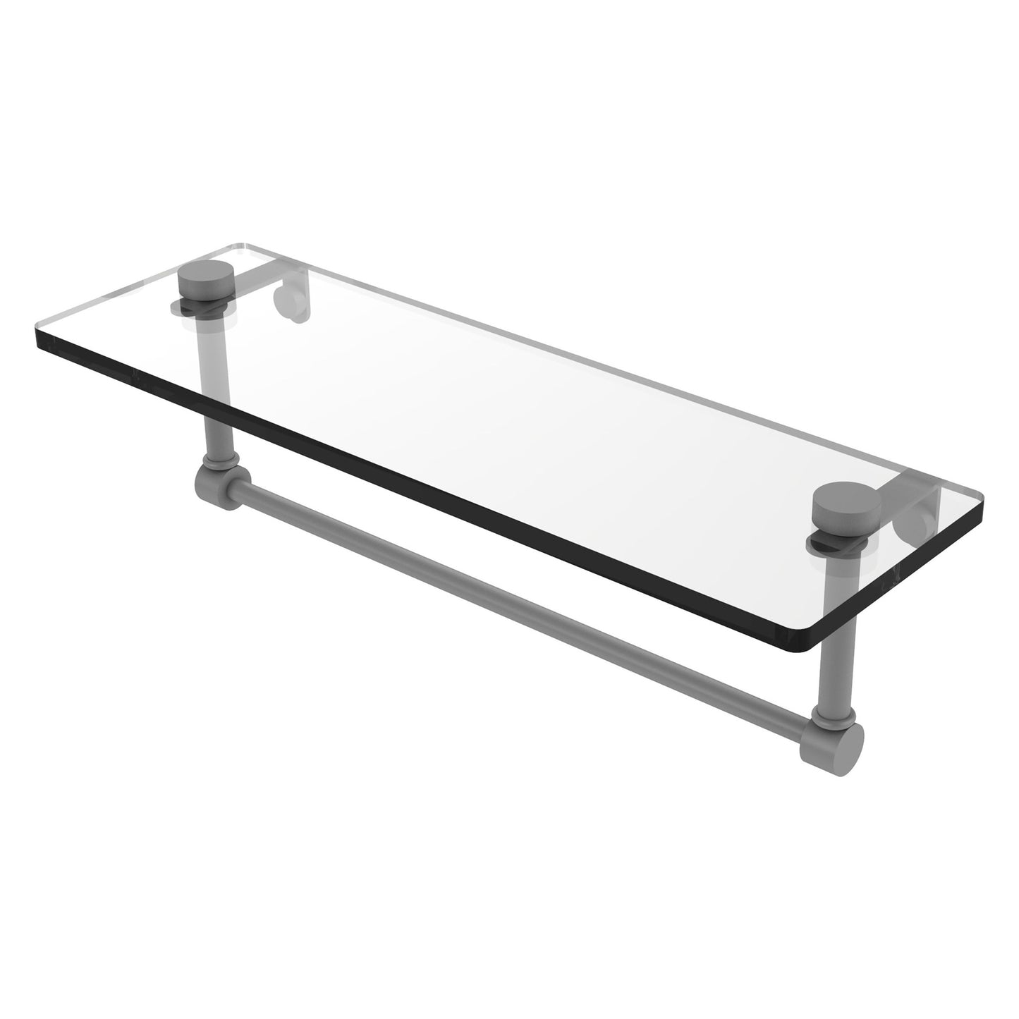 Allied Brass NS-1/16TB 16" x 5" Matte Gray Solid Brass Glass Vanity Shelf With Integrated Towel Bar