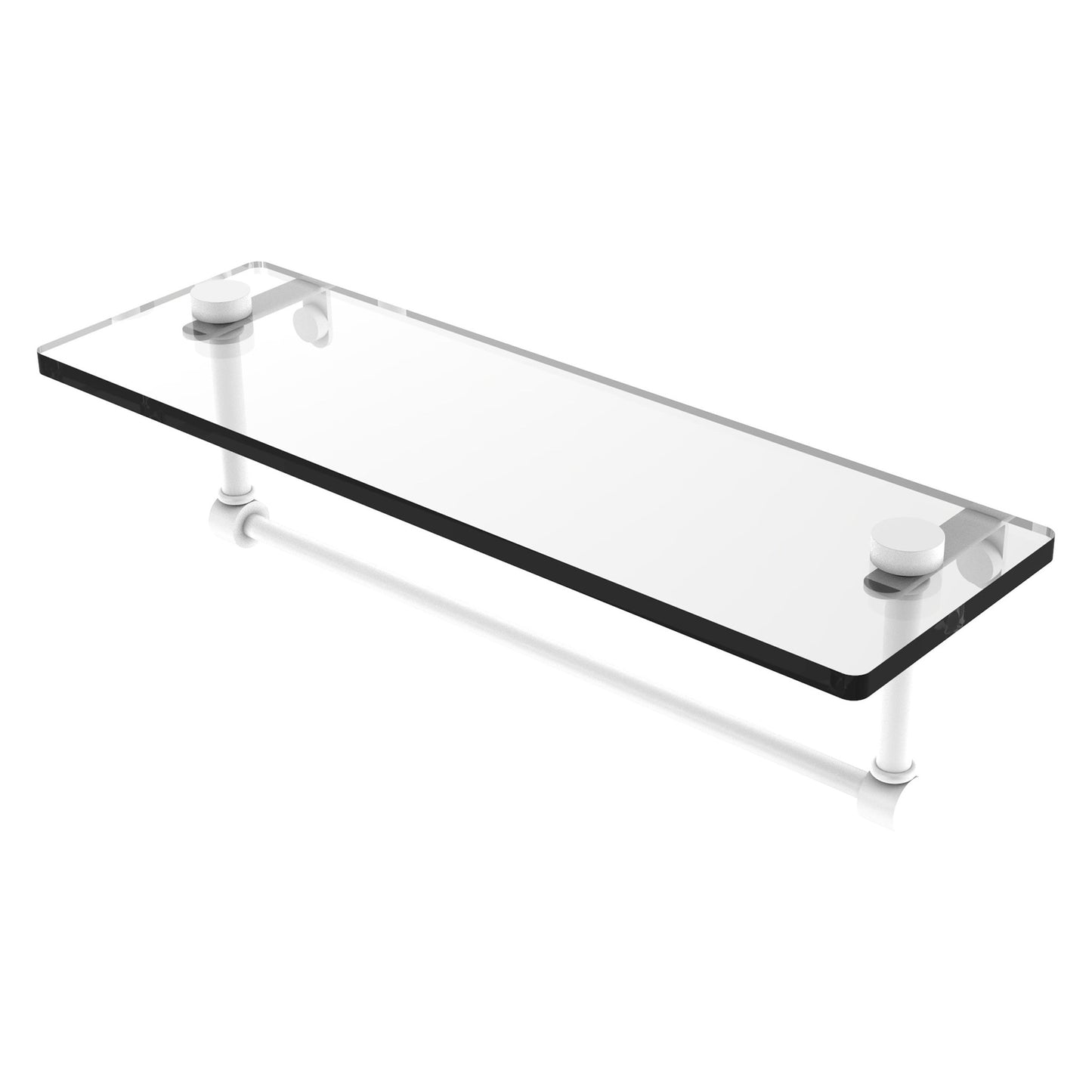 Allied Brass NS-1/16TB 16" x 5" Matte White Solid Brass Glass Vanity Shelf With Integrated Towel Bar