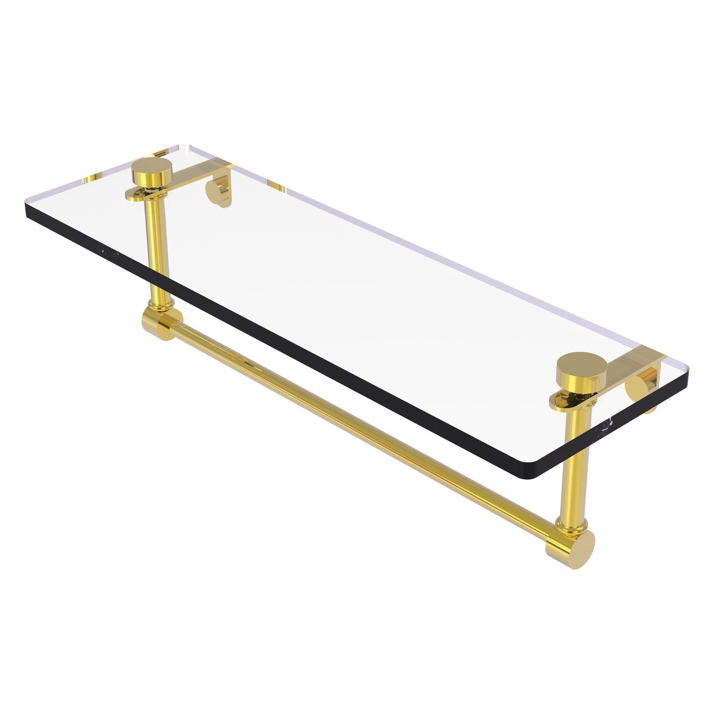 Allied Brass NS-1/16TB 16" x 5" Polished Brass Solid Brass Glass Vanity Shelf With Integrated Towel Bar
