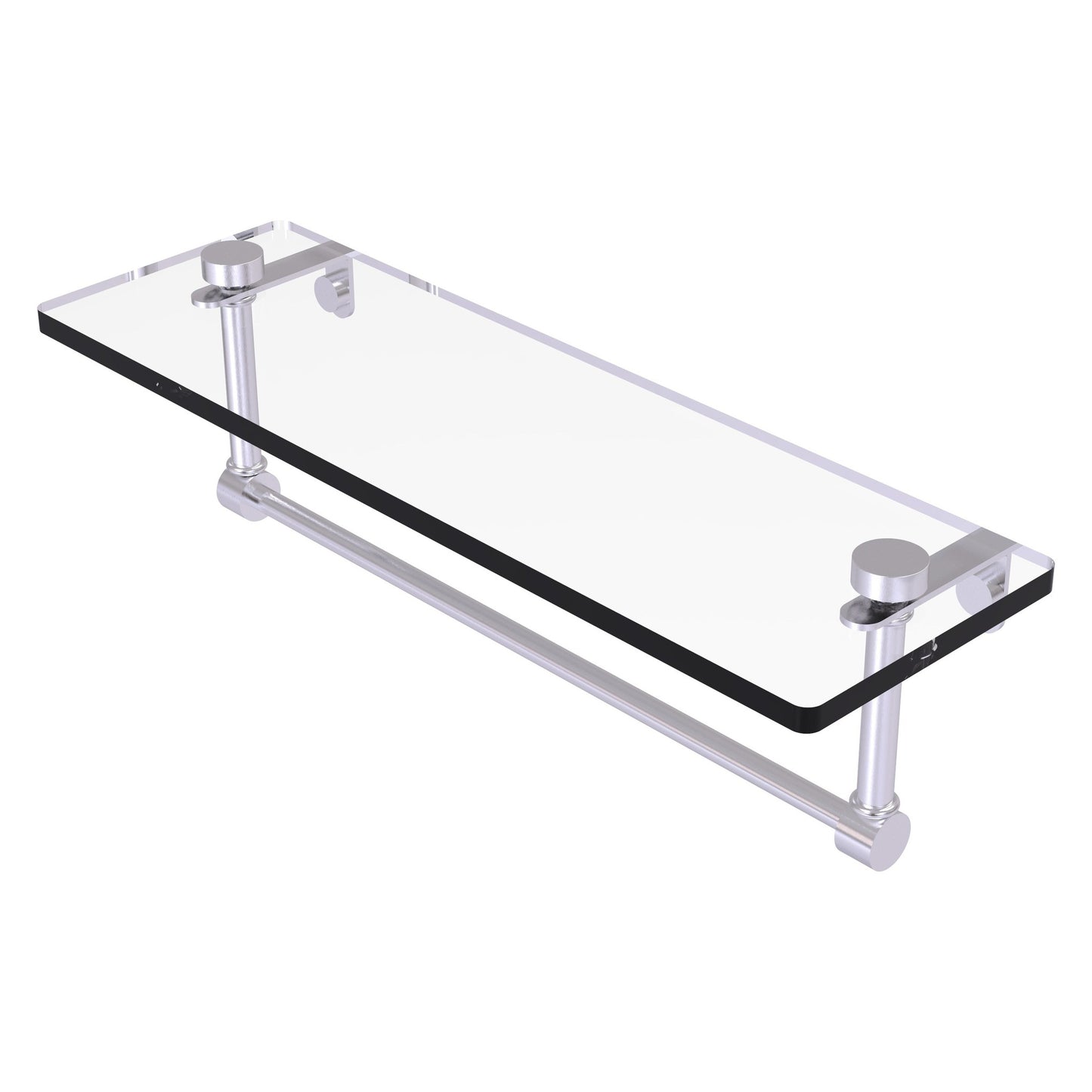 Allied Brass NS-1/16TB 16" x 5" Satin Chrome Solid Brass Glass Vanity Shelf With Integrated Towel Bar