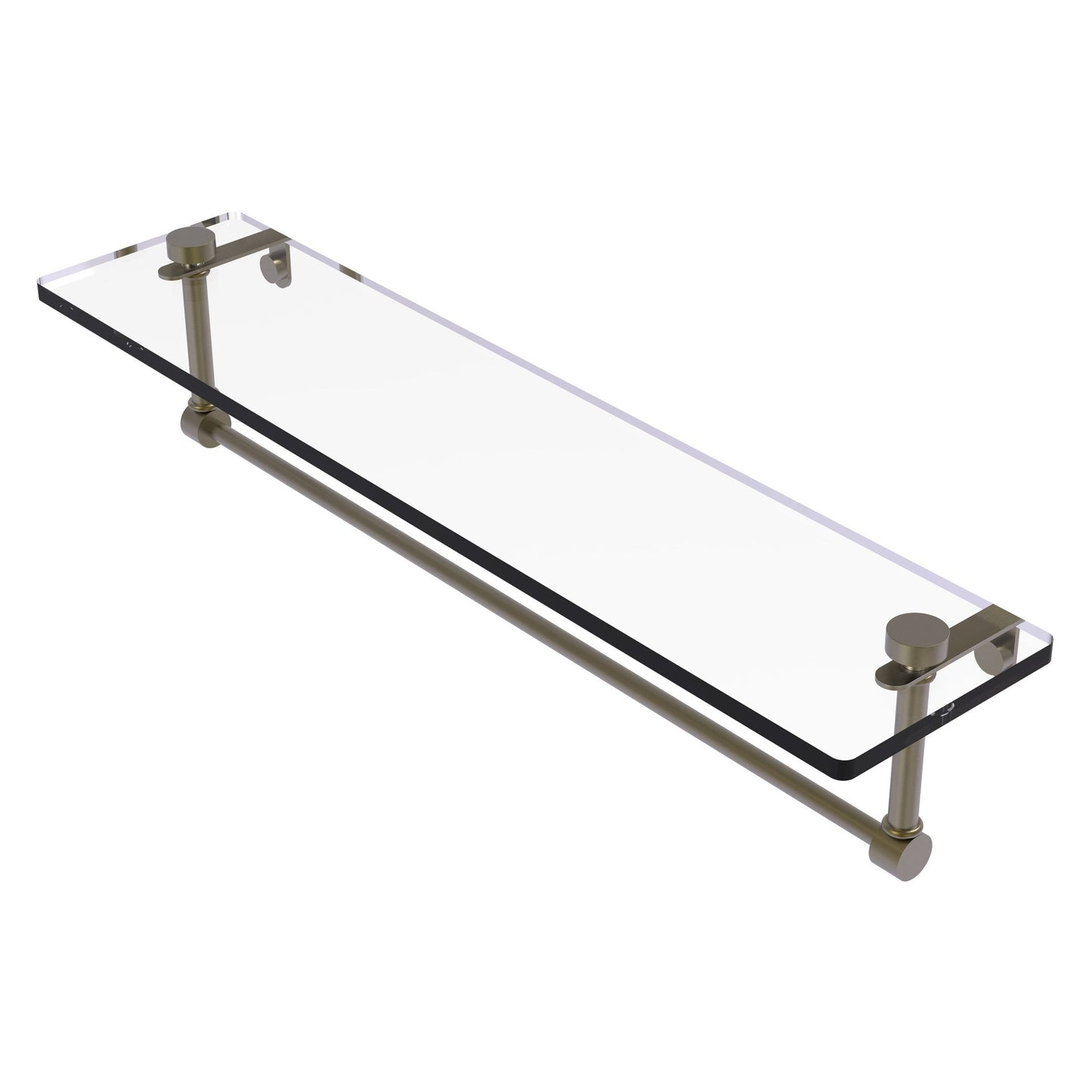 Allied Brass NS-1/22TB 22" x 5" Antique Brass Solid Brass Glass Vanity Shelf With Integrated Towel Bar