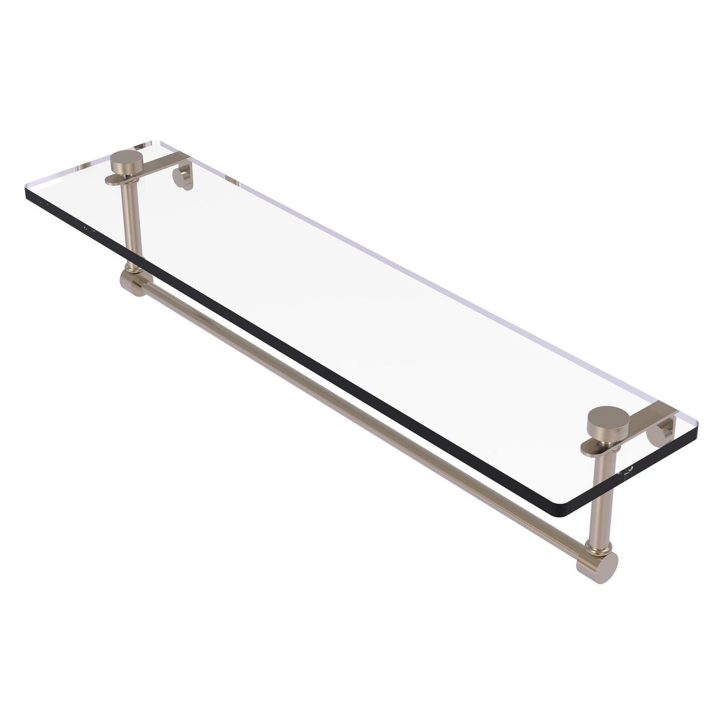 Allied Brass NS-1/22TB 22" x 5" Antique Pewter Solid Brass Glass Vanity Shelf With Integrated Towel Bar