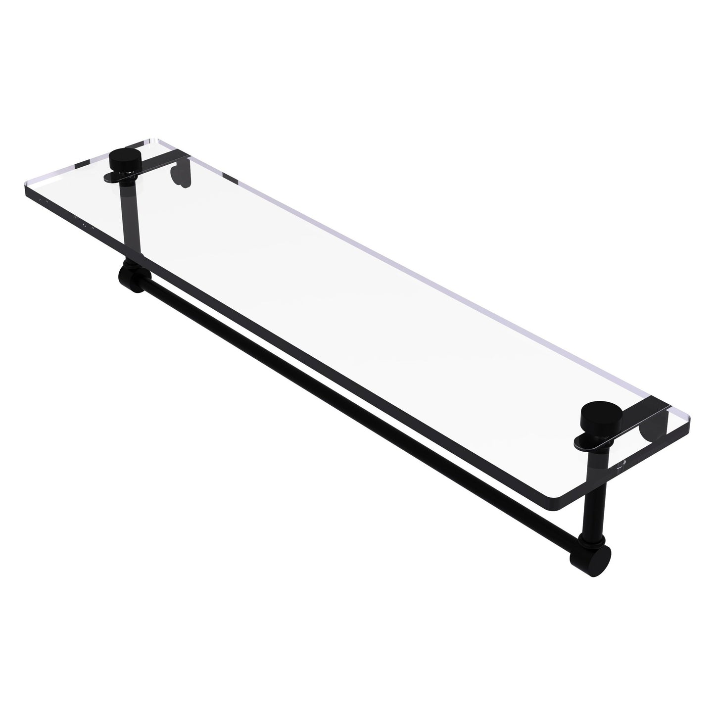 Allied Brass NS-1/22TB 22" x 5" Matte Black Solid Brass Glass Vanity Shelf With Integrated Towel Bar