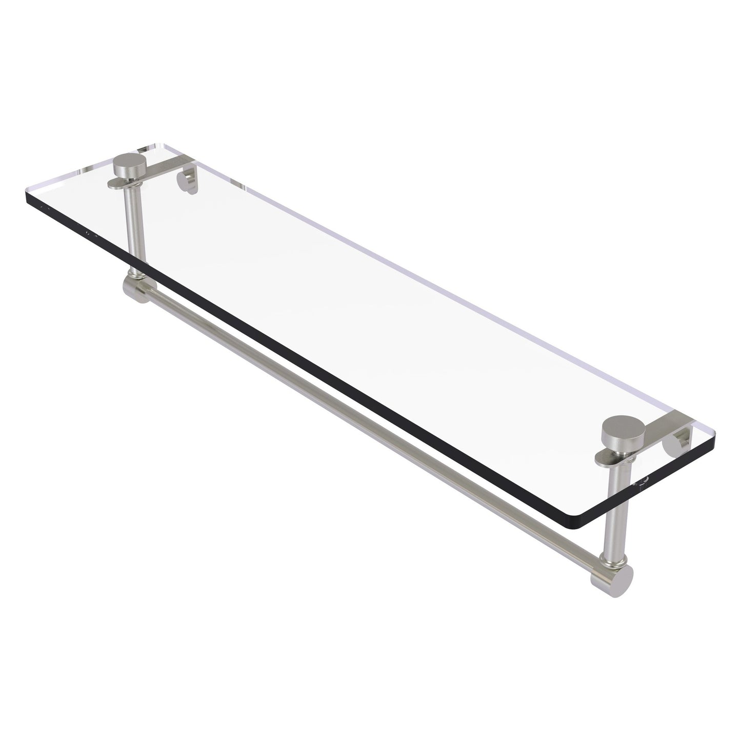 Allied Brass NS-1/22TB 22" x 5" Satin Nickel Solid Brass Glass Vanity Shelf With Integrated Towel Bar