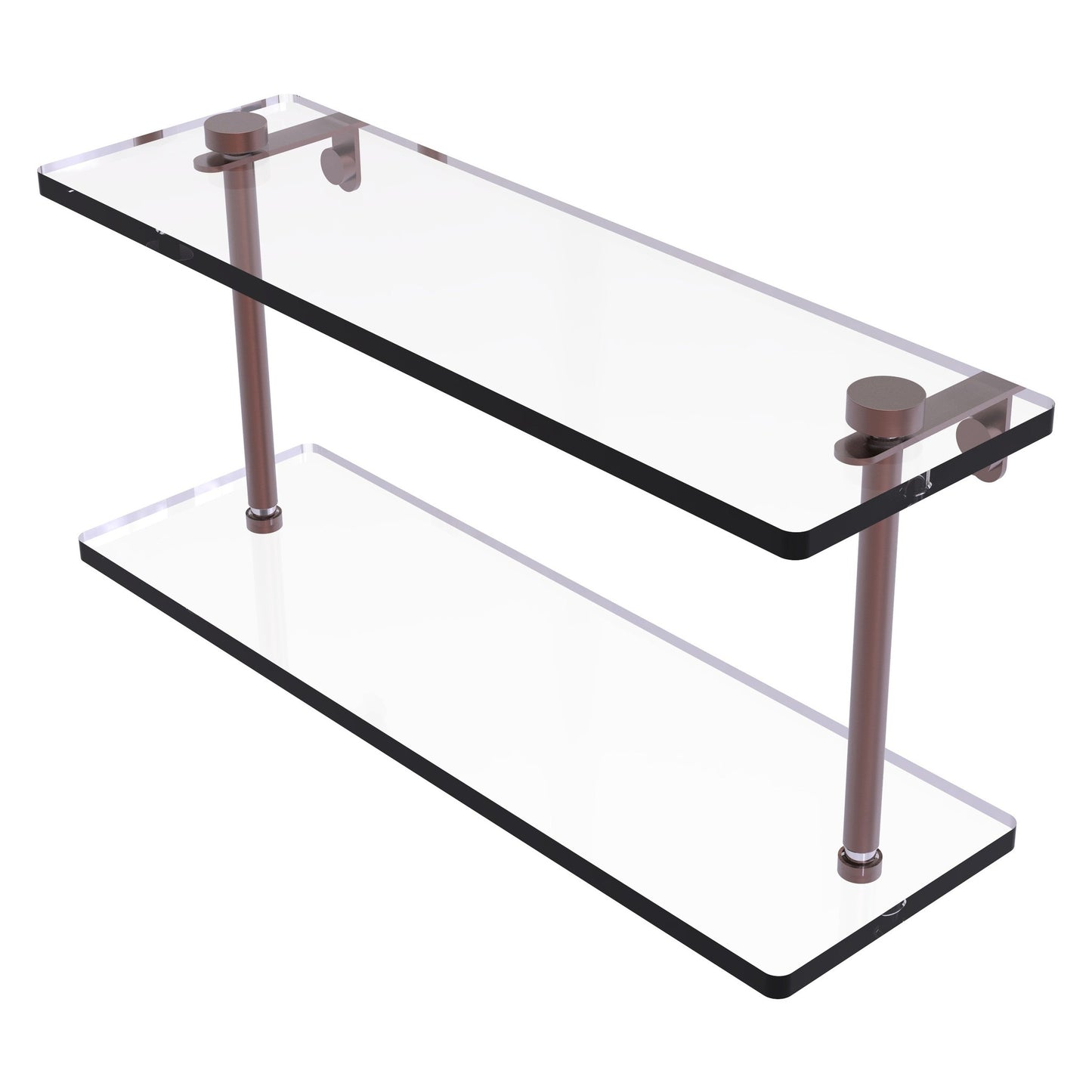 Allied Brass NS-2/16 16" x 5" Antique Copper Solid Brass Two-Tiered Glass Shelf