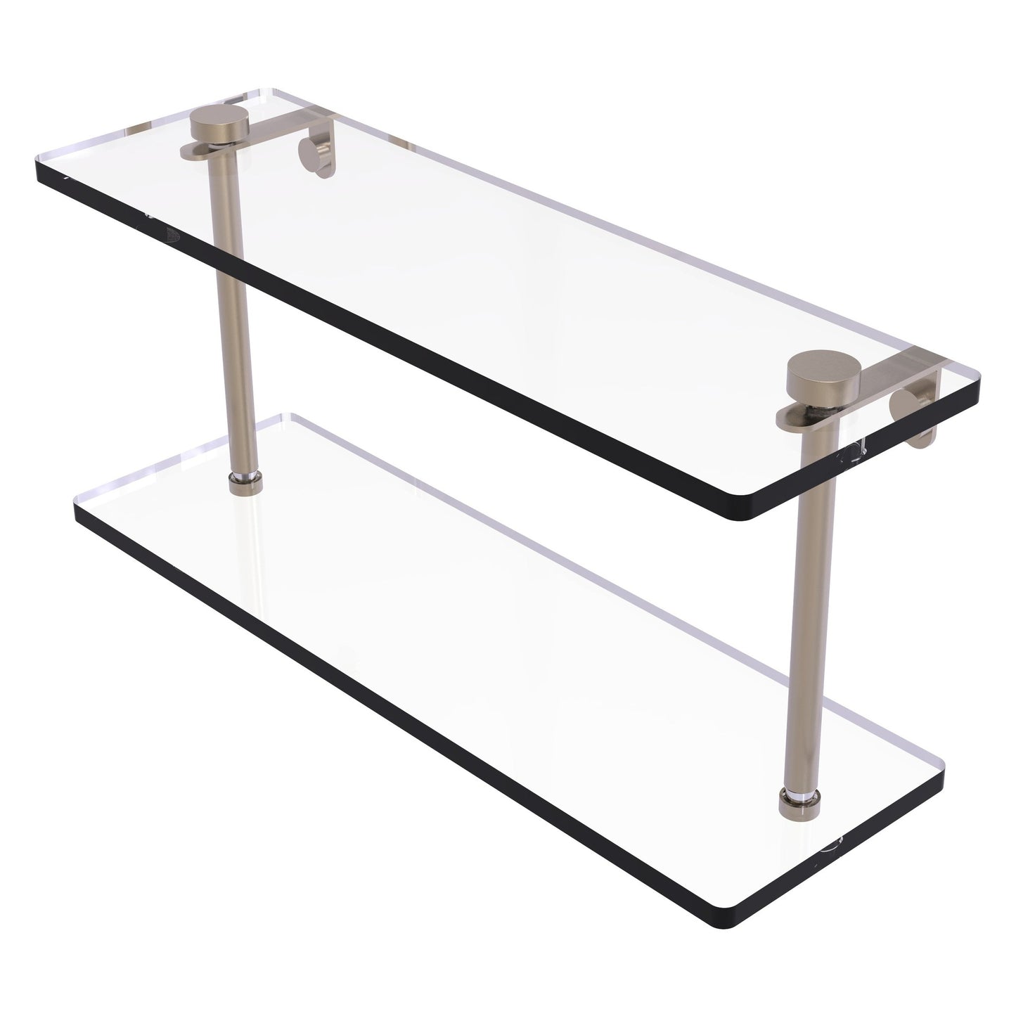 Allied Brass NS-2/16 16" x 5" Antique Pewter Solid Brass Two-Tiered Glass Shelf